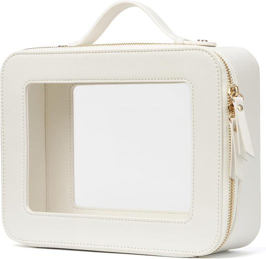 Popvibe Clear Makeup Bag Travel Cosmetic Case Transparent Toiletry Bag with Zipper, Portable Make Up Organizer Traveling Compact Car Bag for Essentials