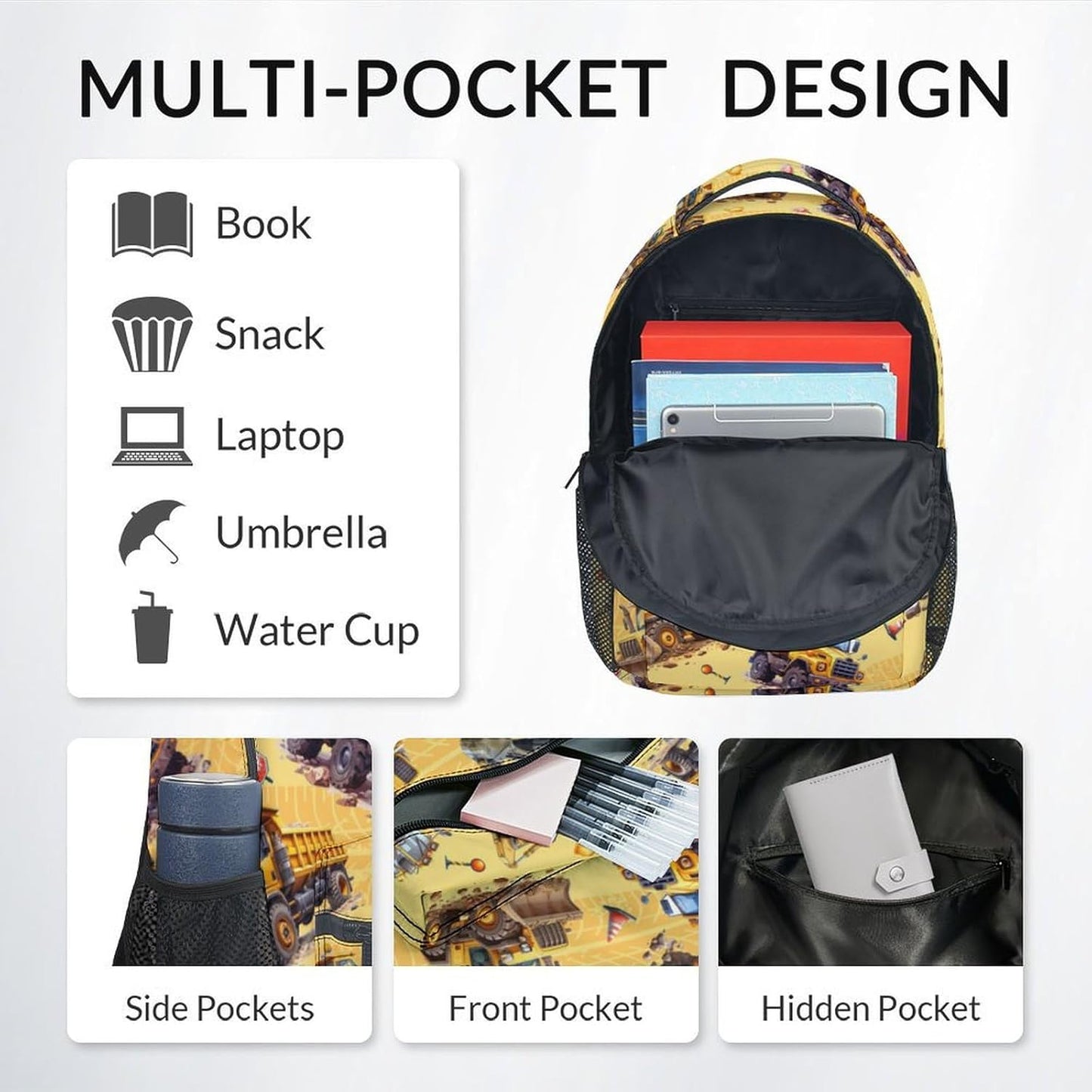Backpack for Boys - Construction Backpacks for Boys - Lightweight Toddler Bookbag - Truck School Bag for Kindergarten/Preschool/Elementary(17 Inch)