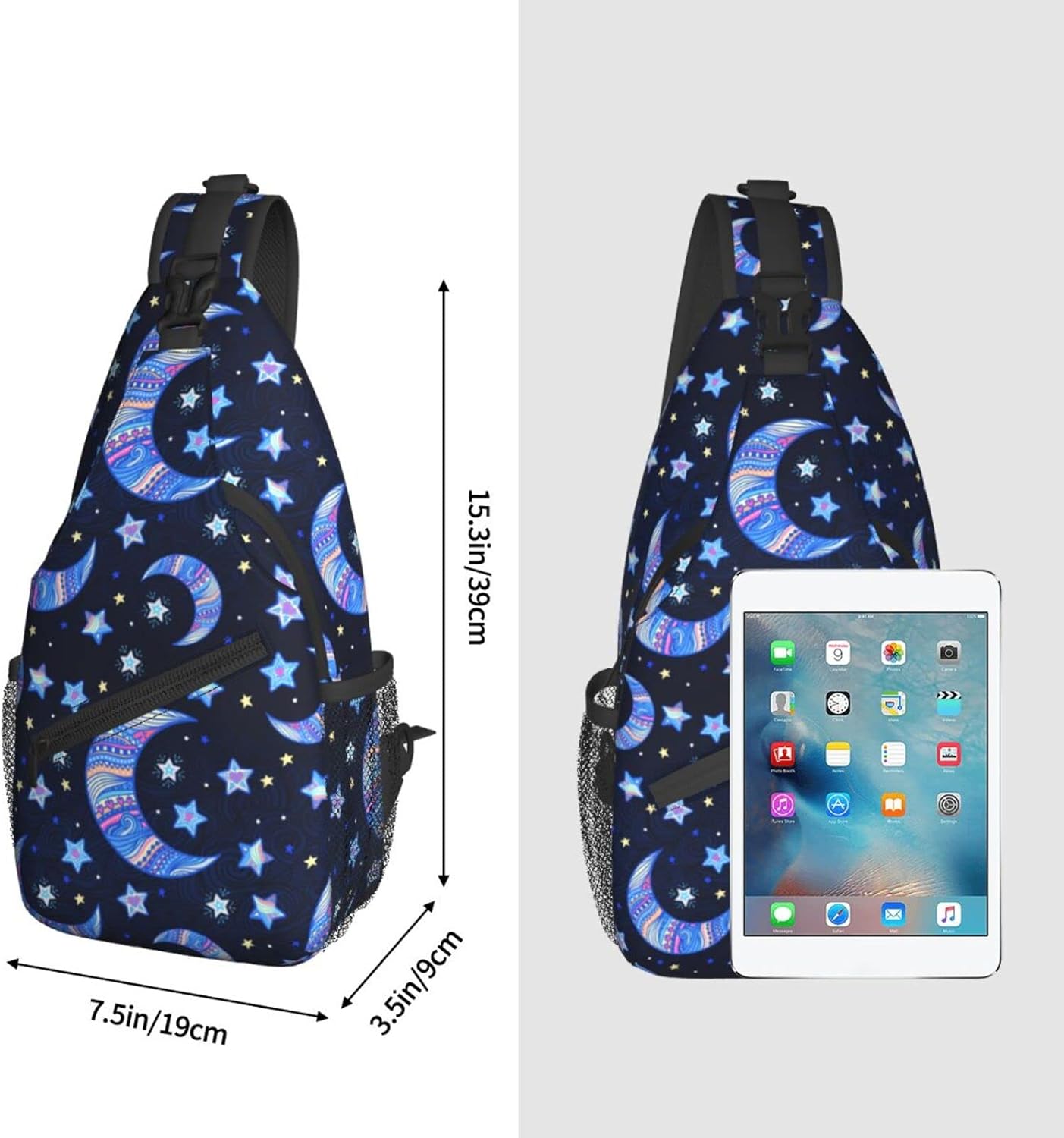 bassyil Blue Moon Sling Bag Crossbody Travel Hiking Chest Backpack Shoulder Daypack for Women Men