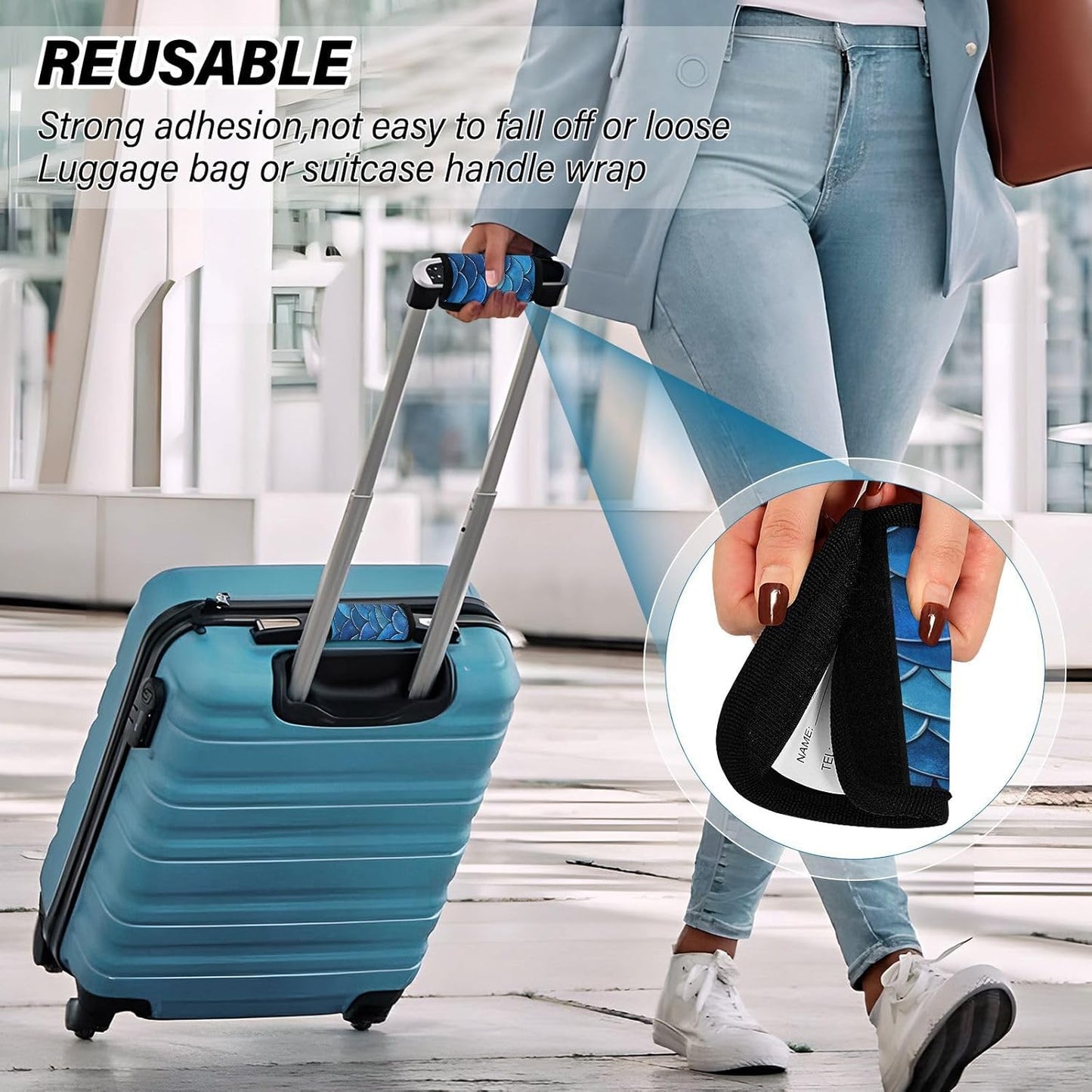 Deep Bluefish Scale Pattern 4 Pack Luggage Handle Wraps Covers for Suitcase Identifiers Bag Tags