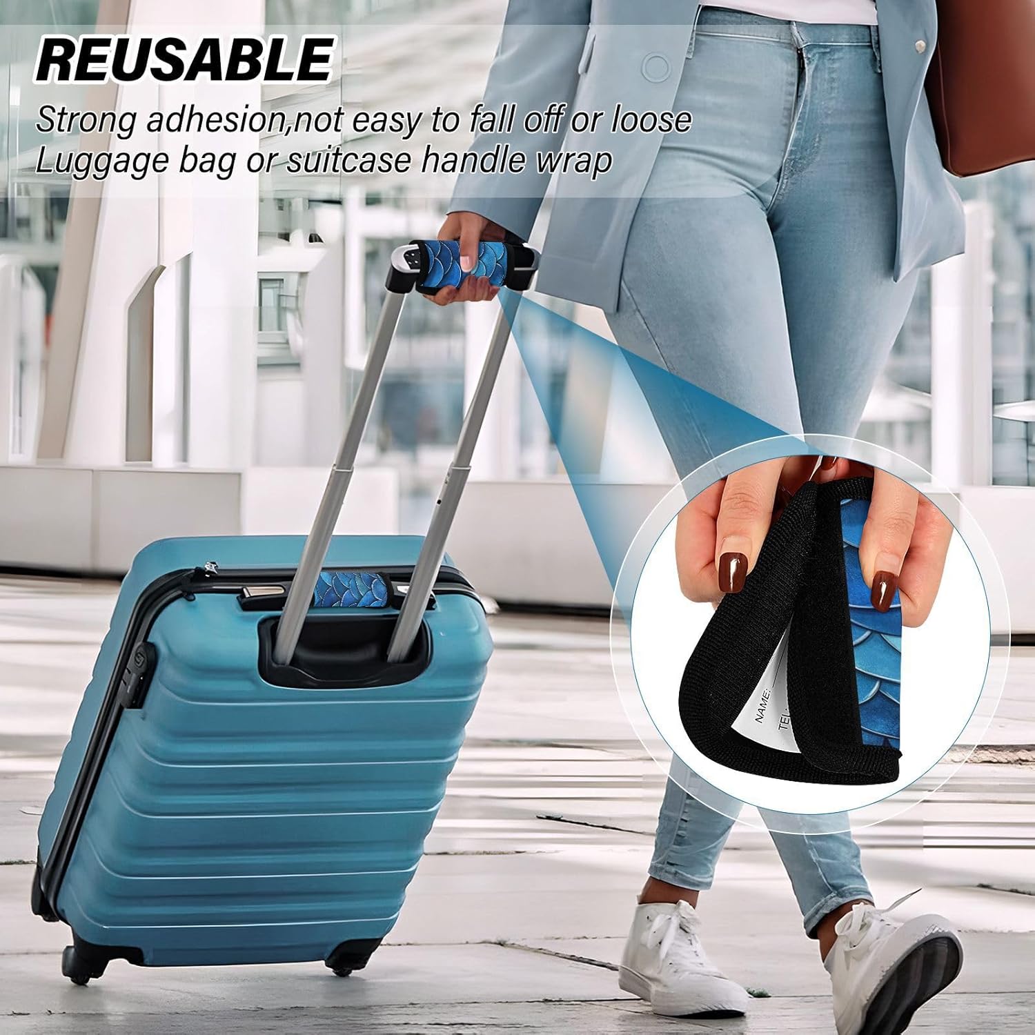 Deep Bluefish Scale Pattern 4 Pack Luggage Handle Wraps Covers for Suitcase Identifiers Bag Tags