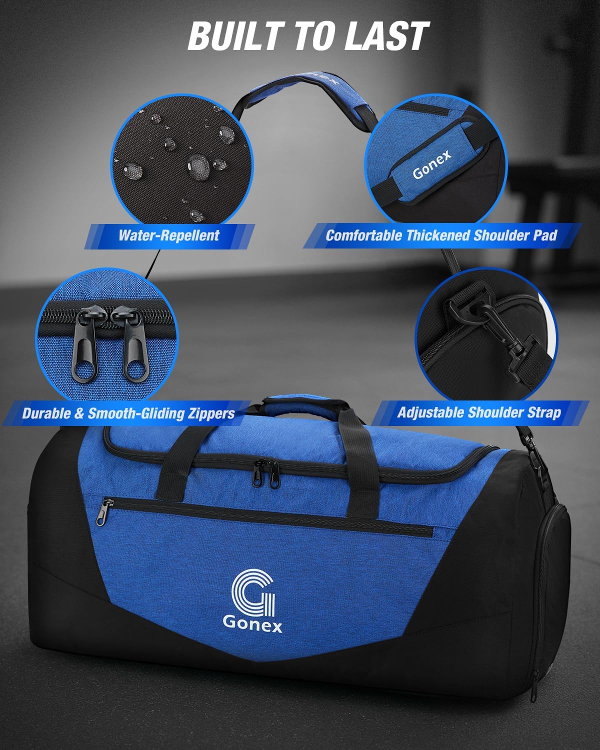 Gonex Gym Duffel Bag with Shoe Compartment Wet Pocket, Large Capacity Sports Duffle Bag for Men