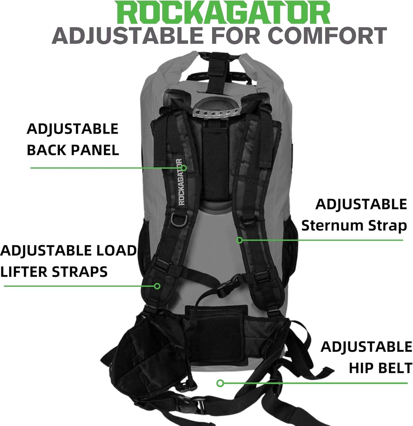 Rockagator Kanarra 90L Waterproof Backpack for Camping, Hiking, Mountaineering, Backpacking, Hunting, Fishing, Canoeing, Outdoor Activities, The Wet Outdoors - Large Capacity, Roll Top Closure, Gray