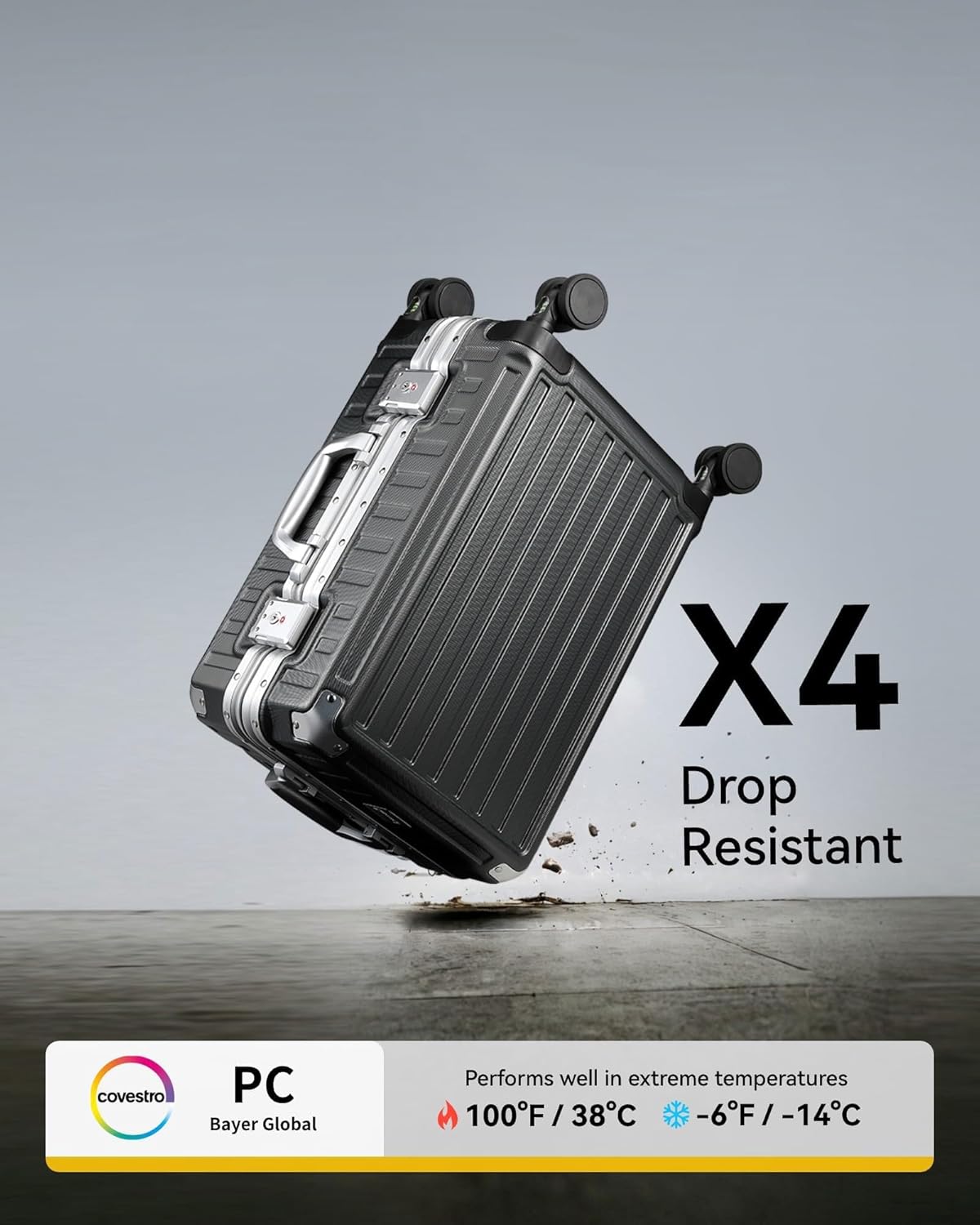 Checked Luggage with Spinner Wheels, 8010S Aluminum Frame Zipperless Polycarbonate Hard Shell