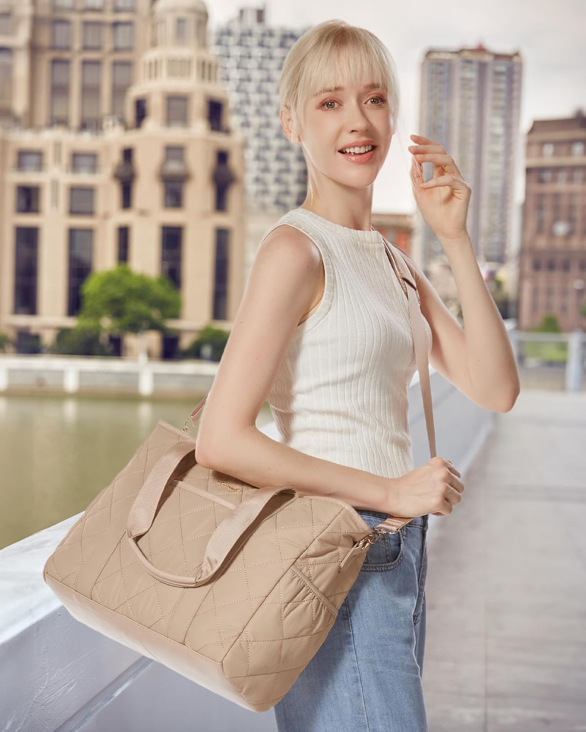 LOVEVOOK Tote Bag for Women, Puffer Work Tote Bag with Zipper, Quilted Nurse Teacher Shoulder for Daily,Travel,Gifts for Her