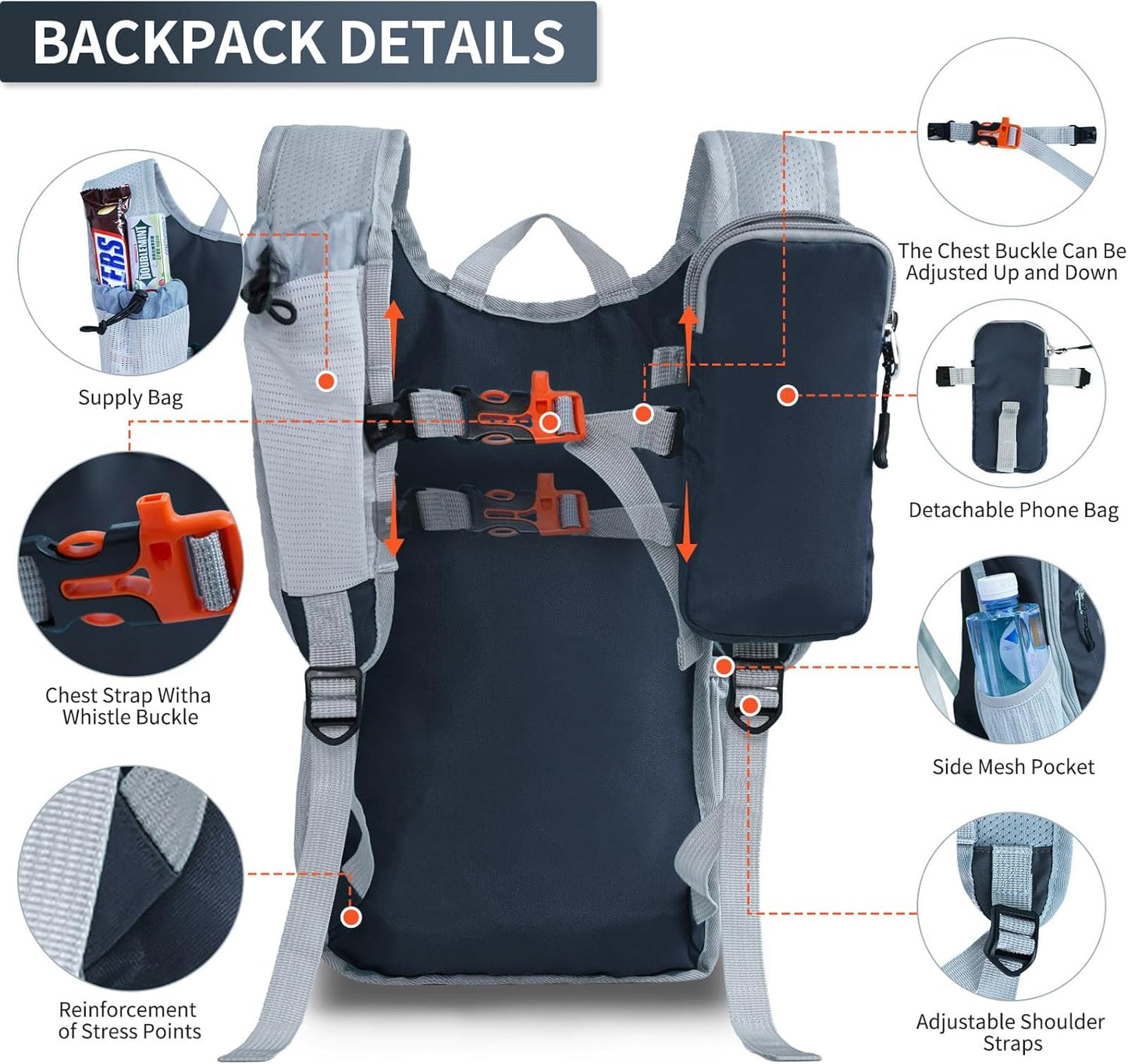 Hiking Backpack 10L/15L Small Daypack Lightweight Packable Travel Foldable Water Resistan for Women Men (Gray, 10L)