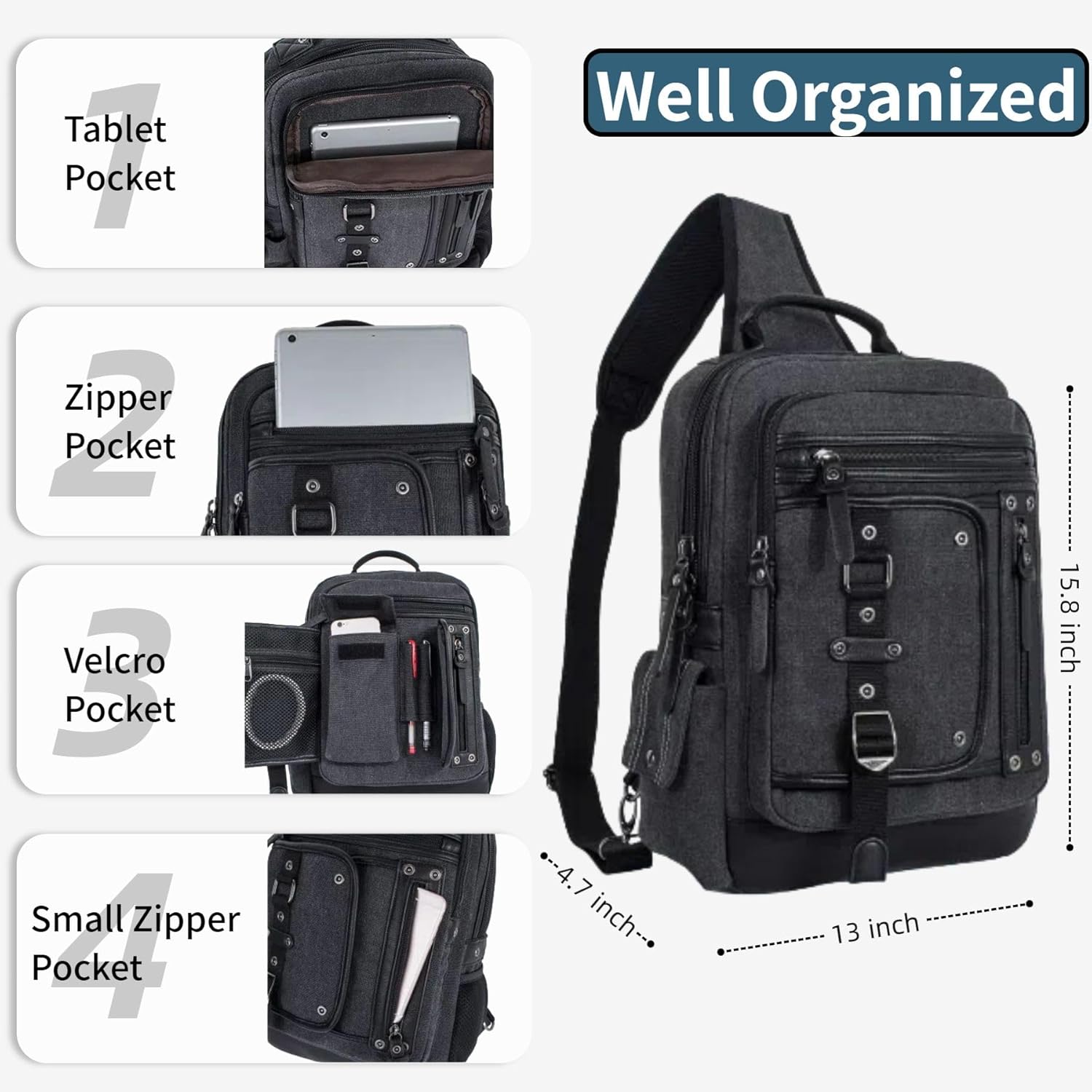 Schkleier Messenger Bag for Men Canvas Sling Bag Crossbody Backpack Laptop Shoulder Bag Hiking