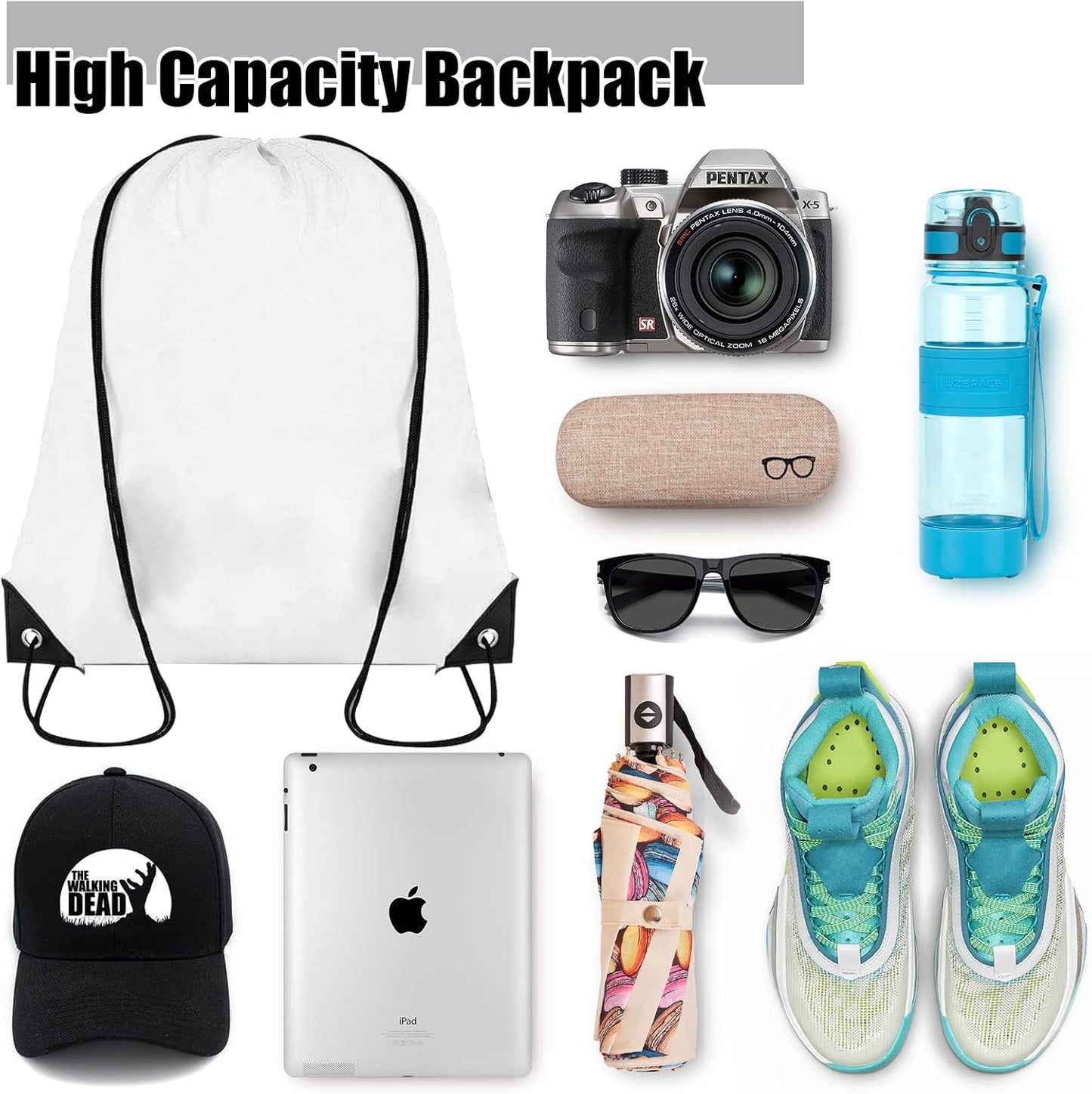 Drawstring Backpack Bulk 100Pcs Cinch Bag, Polyester Drawstring Bags for Gym Beach Sports Short