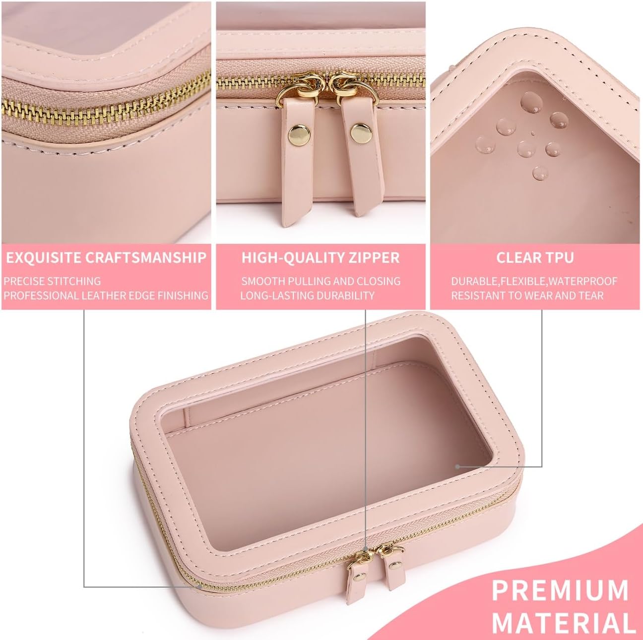 Clear Makeup Bag Small Cosmetic & Toiletry Bag Waterproof Travel Case Women's Pouch Organizer Makeup Bag for Car with Zipper (Pink, Small-1)
