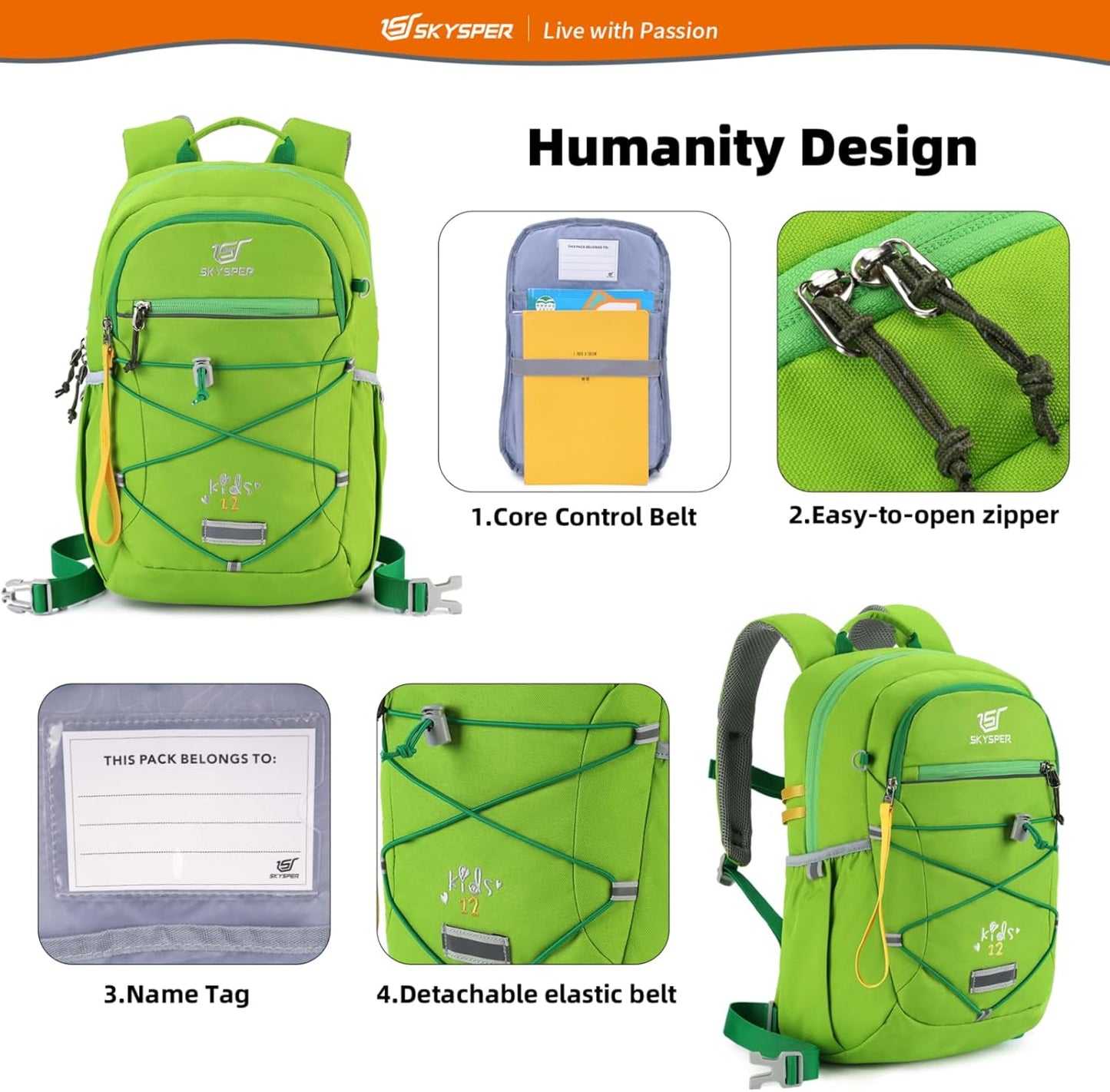 SKYSPER Kids Backpack 12L Children School Bag Child Boy Girl Pack Ages 4-8 for Traveling Day Trips Classes Camping(Applegreen)