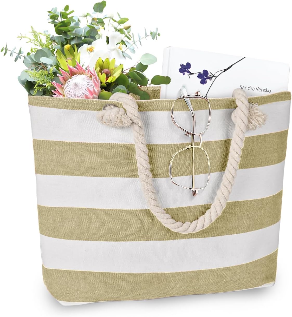 LAVTUG Beach Bags for Women, Large Canvas Beach Tote Bag Waterproof Sandproof Beach Bags Swim Pool Bag Travel Essentials