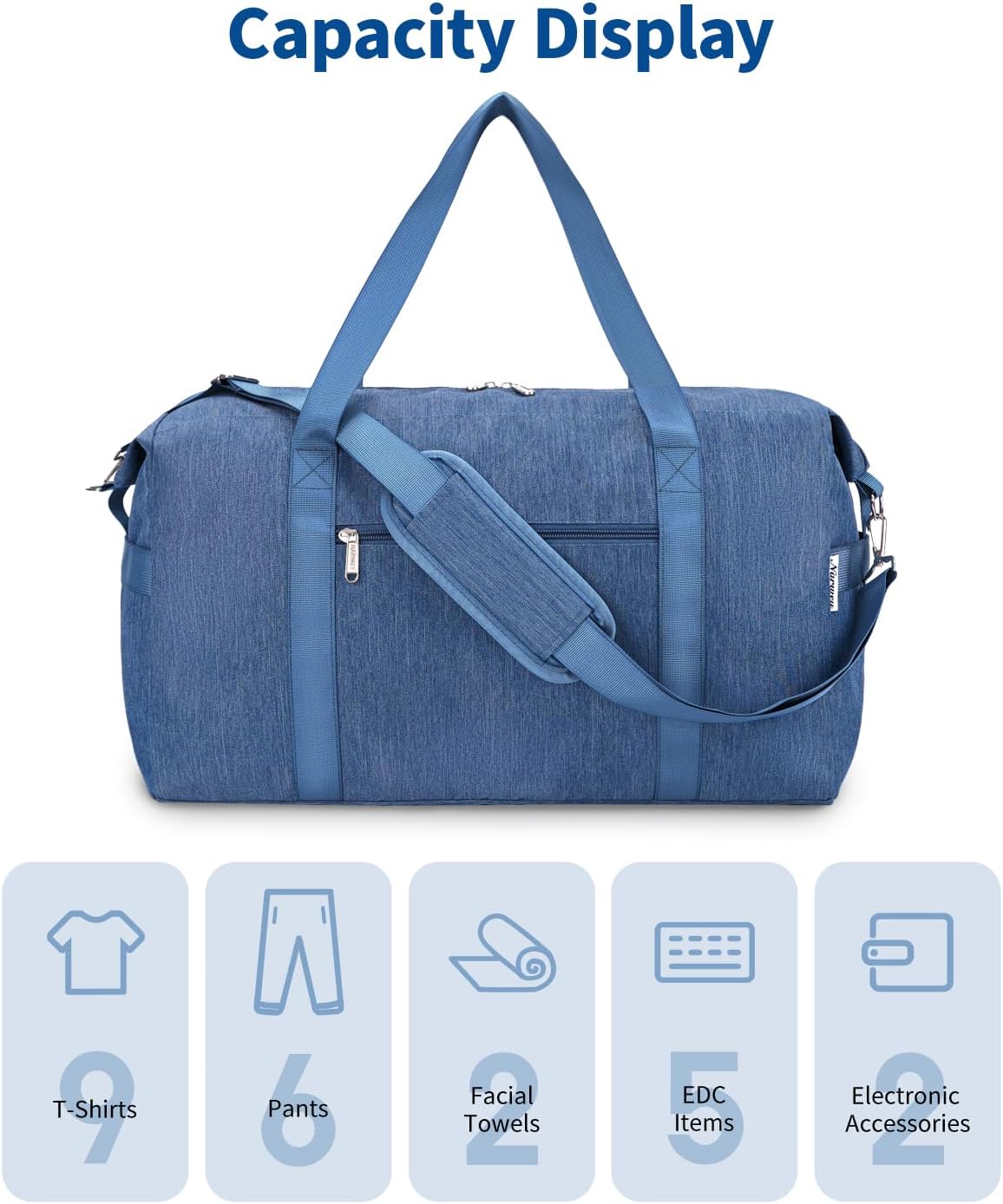 Narwey Carry on luaggage 22x14x9 Airlines Approved Foldable Carry on Bag Travel Duffel Packable Duffle with Wet Pocket Overnight for Women and Men 40L (Navy Blue)
