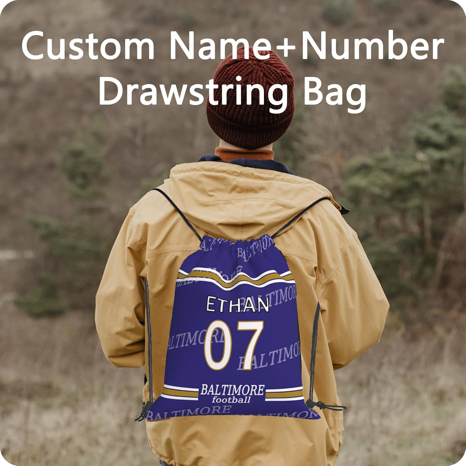 Personalized Drawstring Bag with Your Name Drawstring Backpack for Men Women Small Gym Beach
