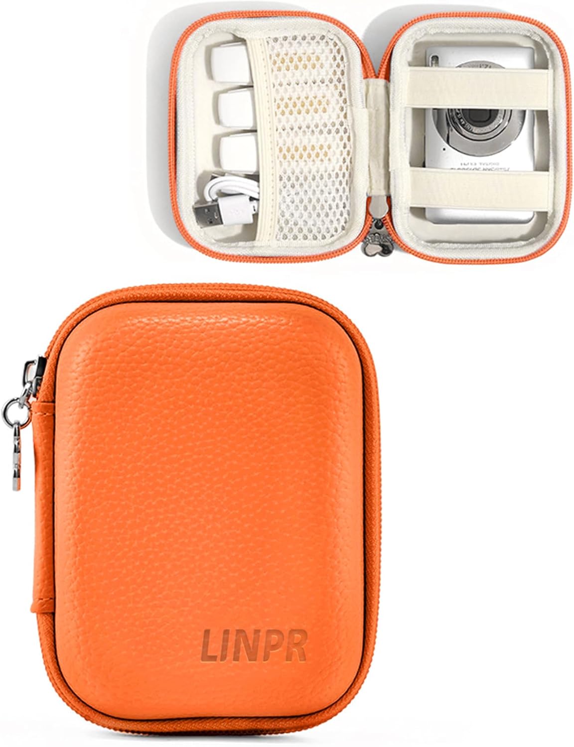 Digital Camera Case for CAMKORY, KODAK PIXPRO FZ45/FZ55, Canon IXUS 285 HS, Lecran, Small Travel Compact Camera Holder with Mesh Pocket for Accessories SD Card (Orange)