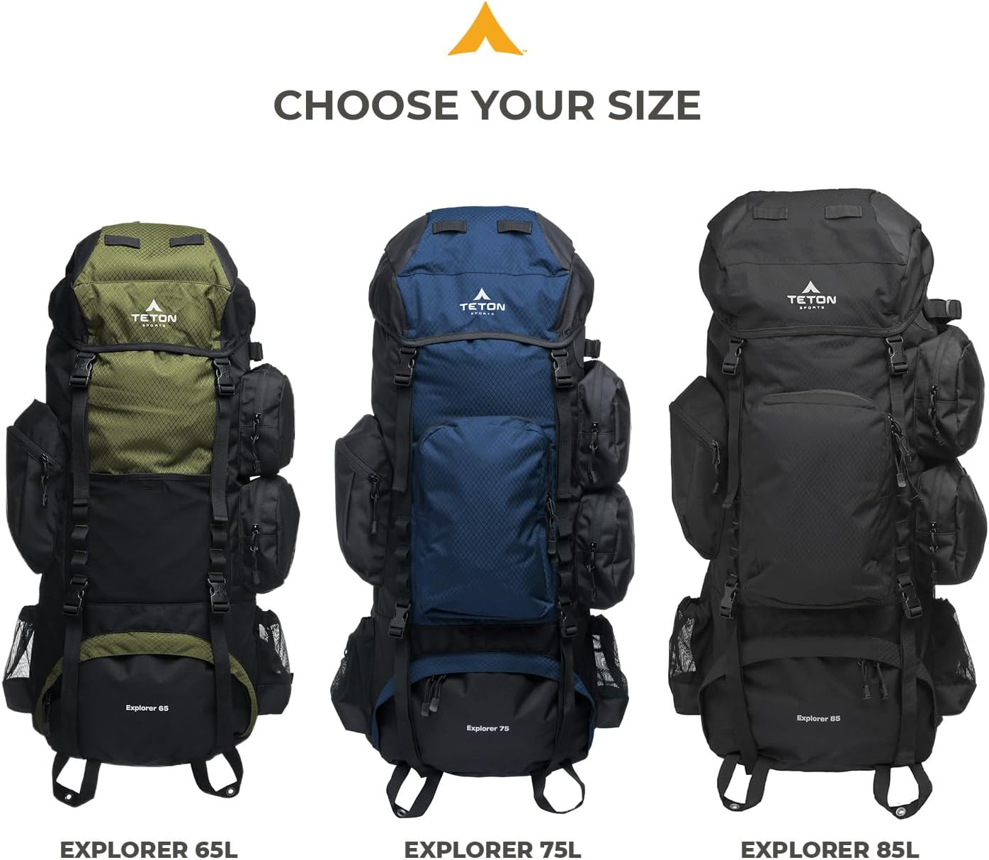 Teton 65L Explorer Internal Frame Backpack for Hiking, Camping, Backpacking, Rain Cover Included