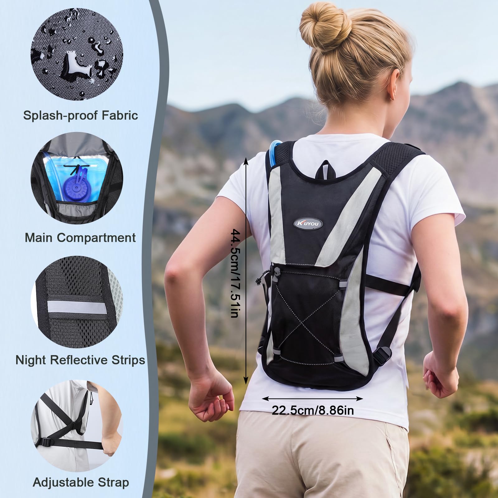 KUYOU Hydration Water Backpack, Insulated Running Vest Hydration Backpack with 2L Water Bladder