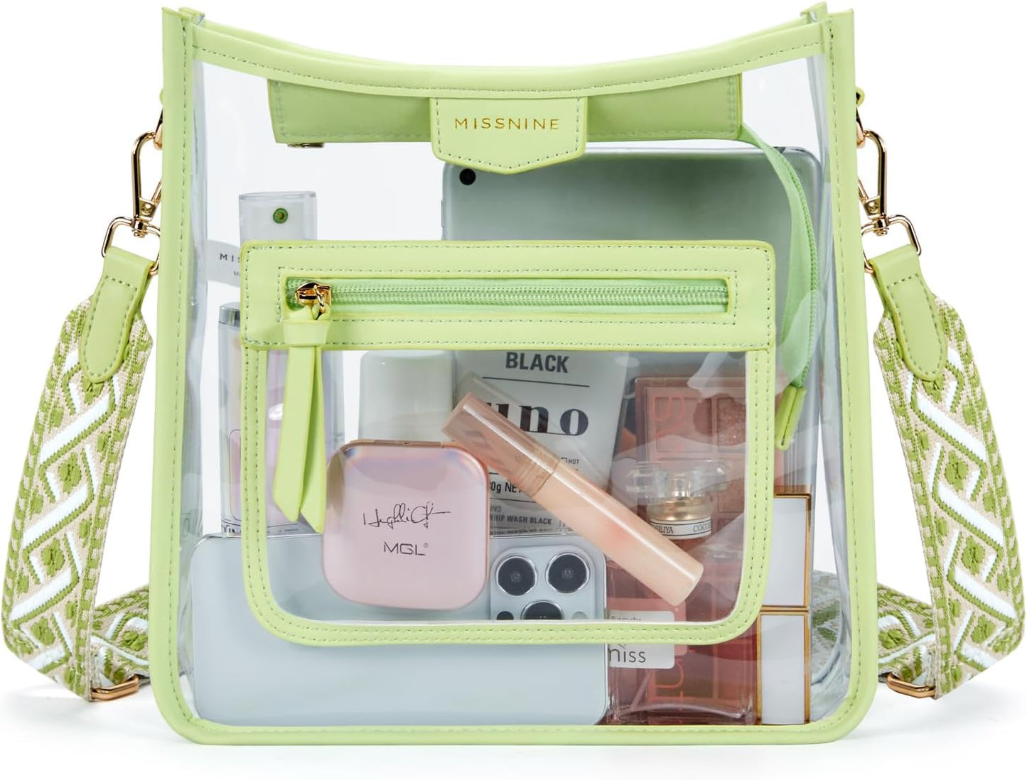 Missnine Clear Crossbody Bags for Women Stadium Approved Clear Purse for Concert Transparent Plastic Bag with Guitar Strap