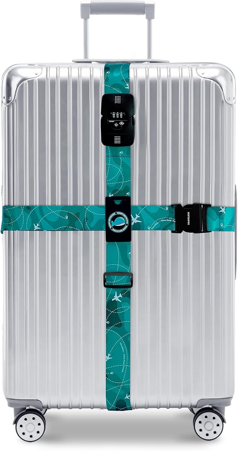 Travelkin Luggage Straps TSA Approved - Adjustable Cross Suitcase Straps with TSA Lock, Reinforced