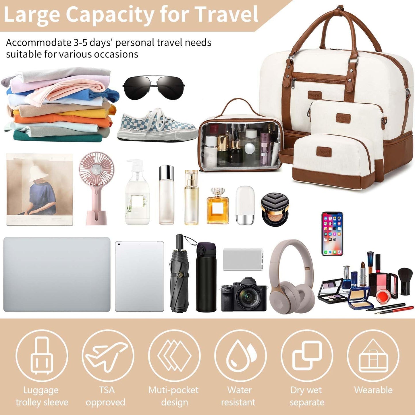 4PCS Weekender Bags for Women Large Overnight Weekend Travel Duffel Bags