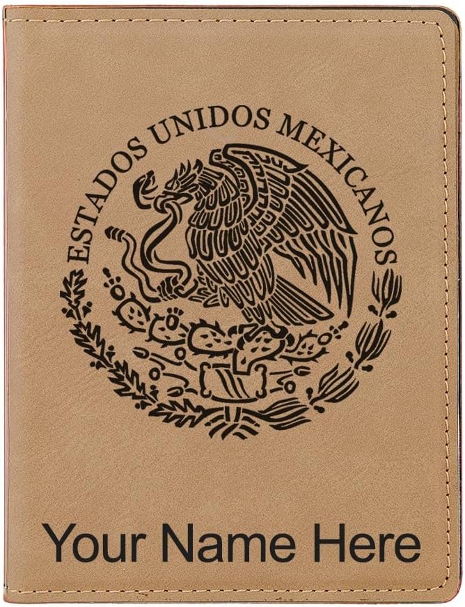 LaserGram Faux Leather Passport Holder, Flag of Mexico, Personalized Engraving Included (Light Brown)