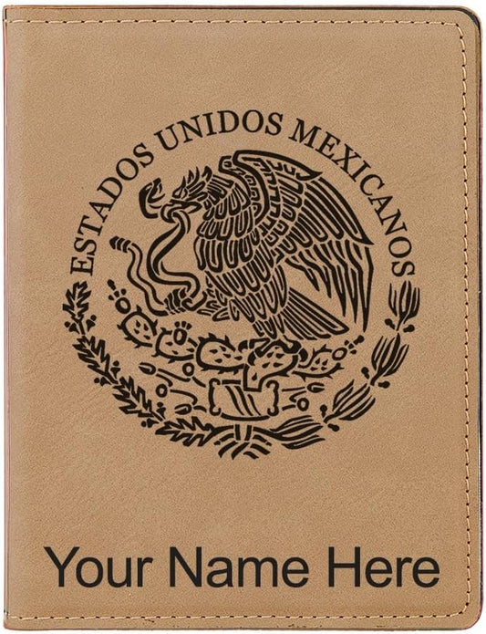 LaserGram Faux Leather Passport Holder, Flag of Mexico, Personalized Engraving Included (Light Brown)