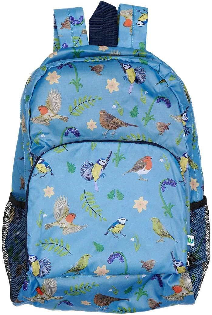ECO CHIC Hiking Lightweight Packable Backpack - Foldable Daypack for Travel & Hiking & Outdoor Adventures - Waterproof Backpack from Recycled Materials (RSPB Birds Blue)