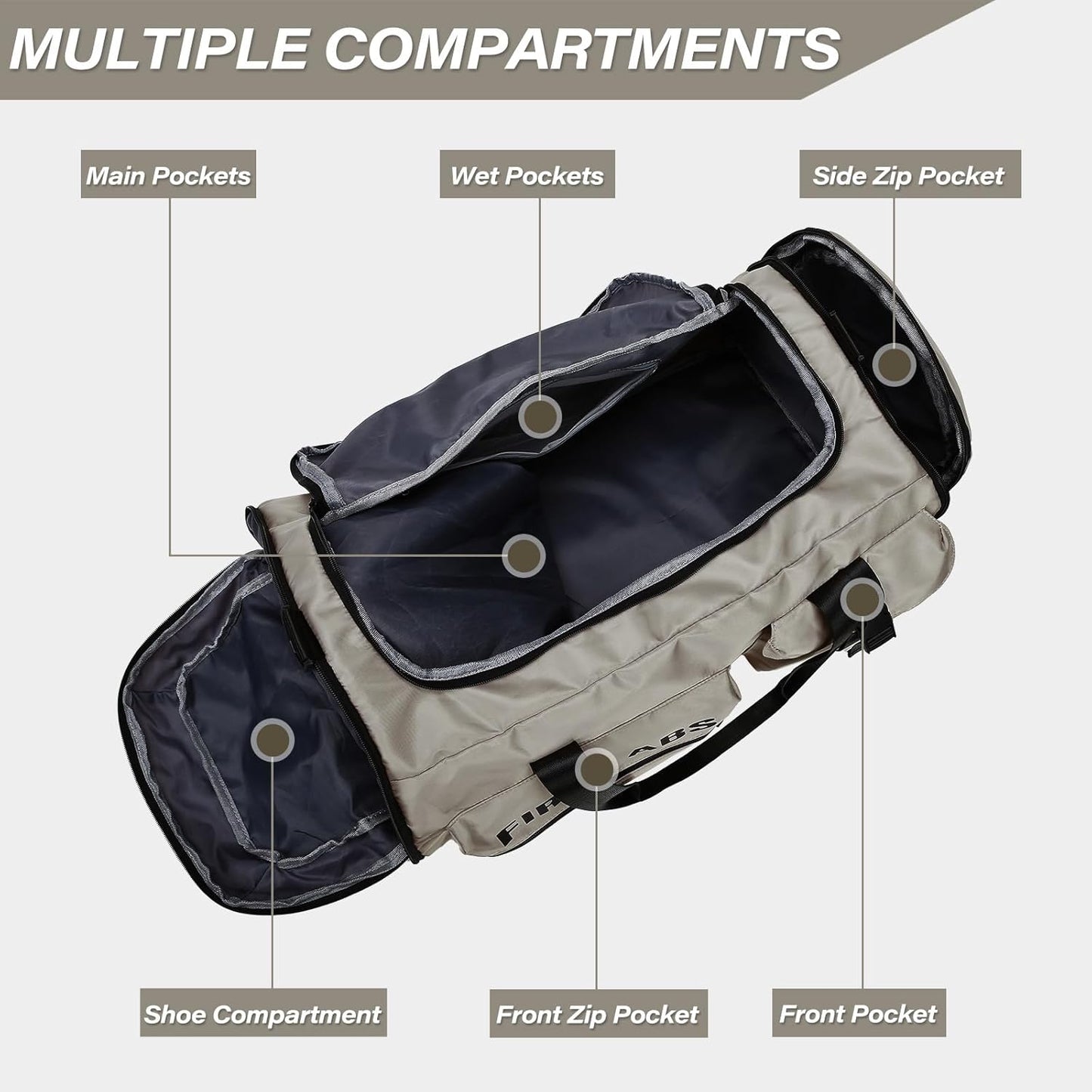 Gym Bag for Men & Women, 65L Large Capacity Travel Duffle Bag 3 in 1 Convertible Backpack with Shoes Compartment and Dry and Wet Separation