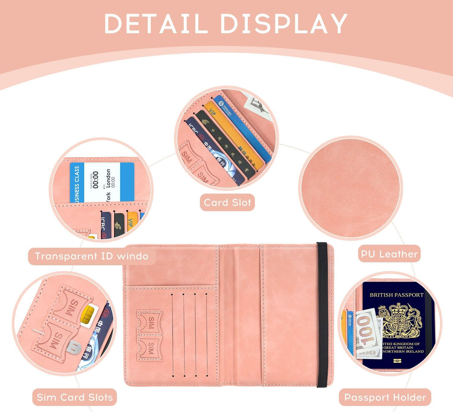 ILIYAH-Passport Cover-Passport Holder Travel Wallet-RFID-Blocking Passport Case Travel Accessories Card Holder Wallet Unisex Travel Gifts（Pink）