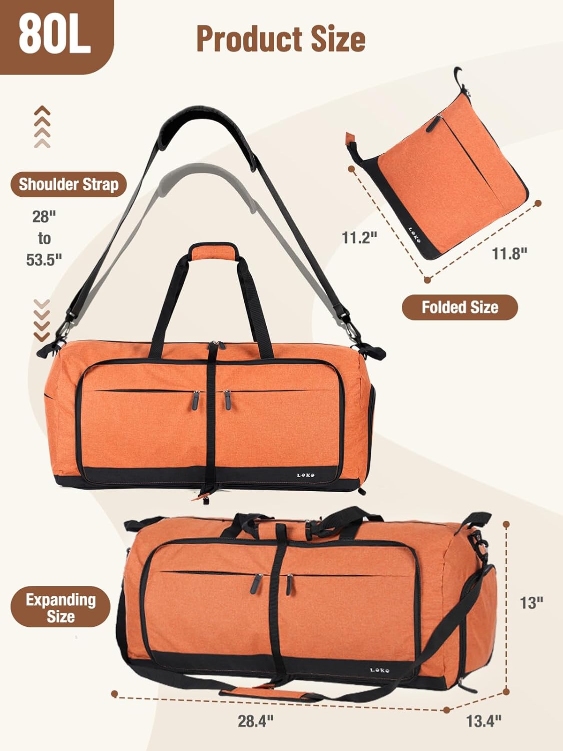 Lekesky Foldable Travel Duffel Bag for Women, 80L Large Duffle Bag with Separate Shoes Compartments