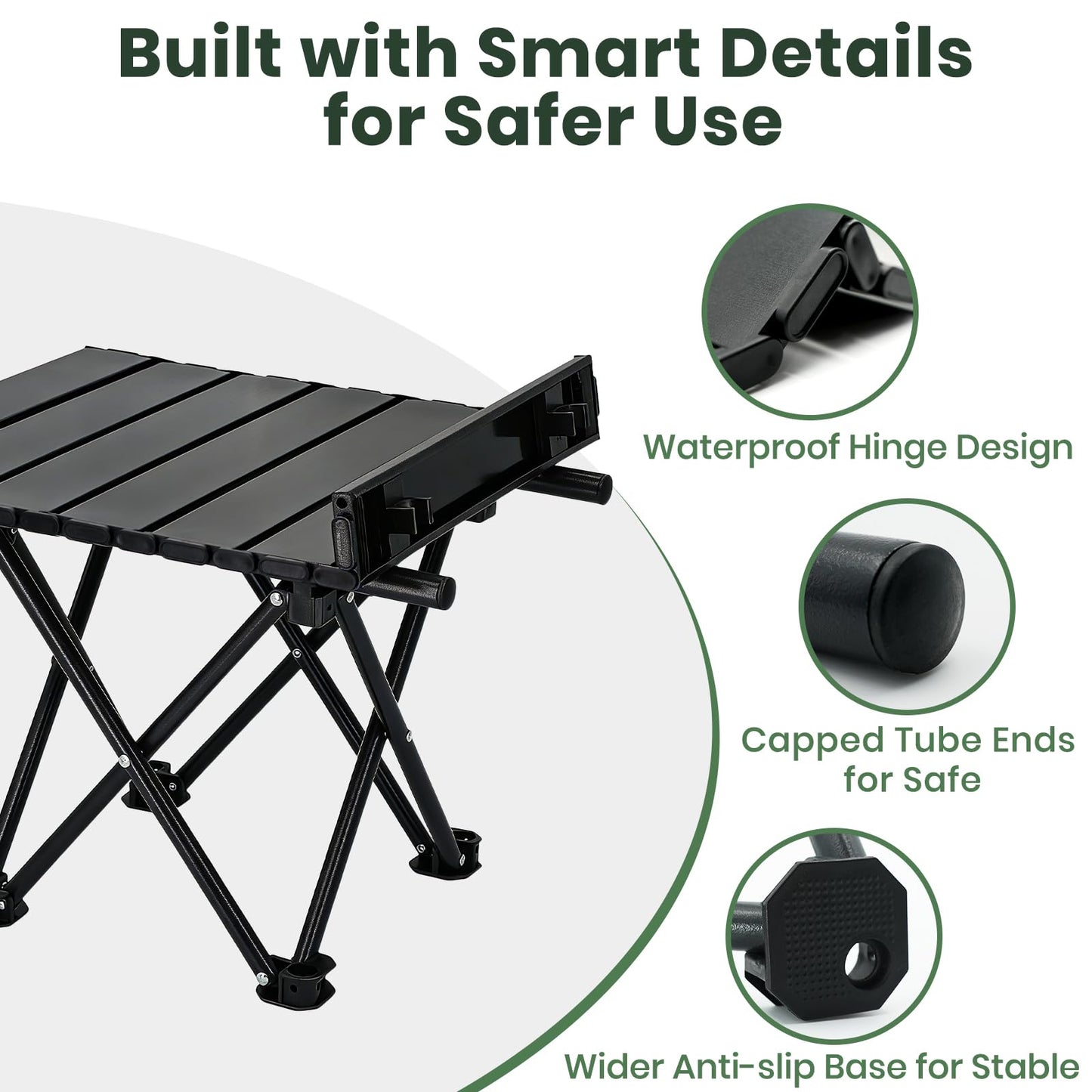 hediya 2 Pack Camping Table Foldable, Portable Folding Beach Table, Black-S