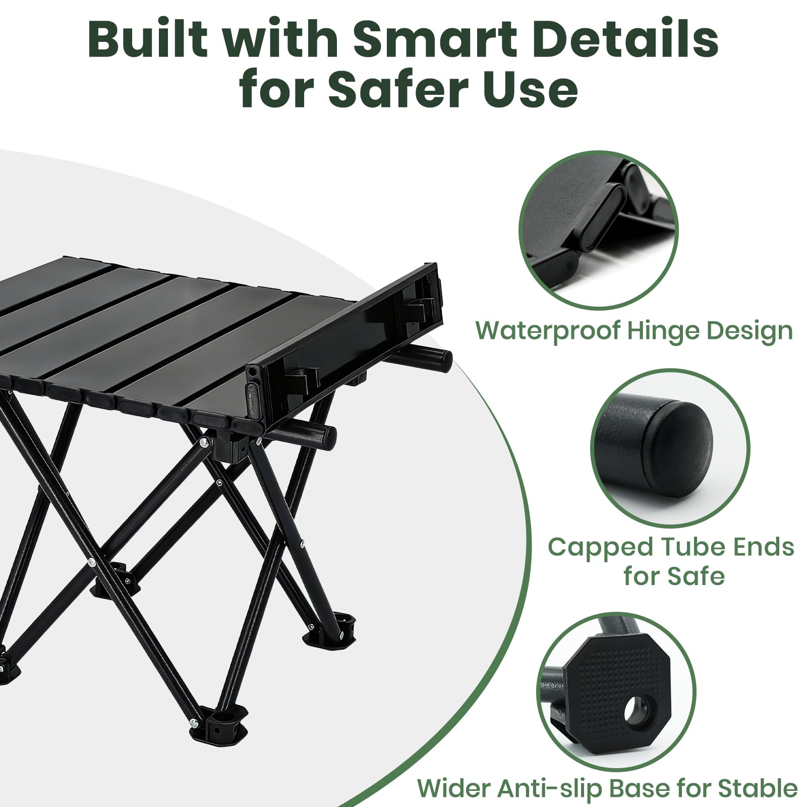 hediya 2 Pack Camping Table Foldable, Portable Folding Beach Table, Black-S