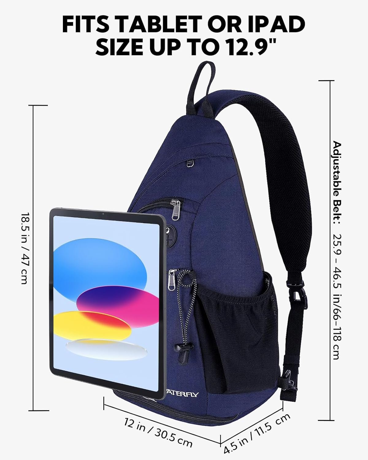 WATERFLY Sling Bag Crossbody Backpack: Over Shoulder Daypack Casual Cross Chest Side Pack (Large