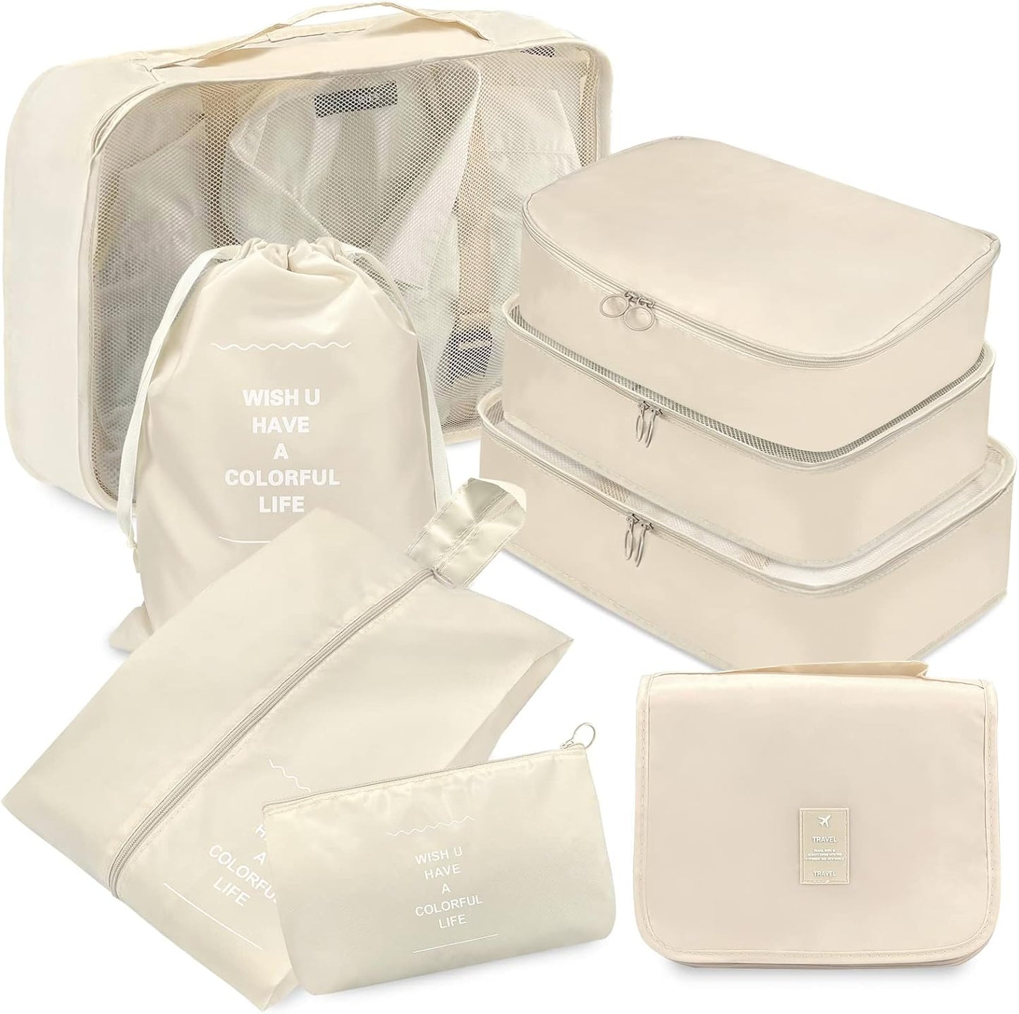 8 Set Packing Cubes for Suitcases, Travel Luggage Packing Organizers for Travel Accessories(BEIGE)