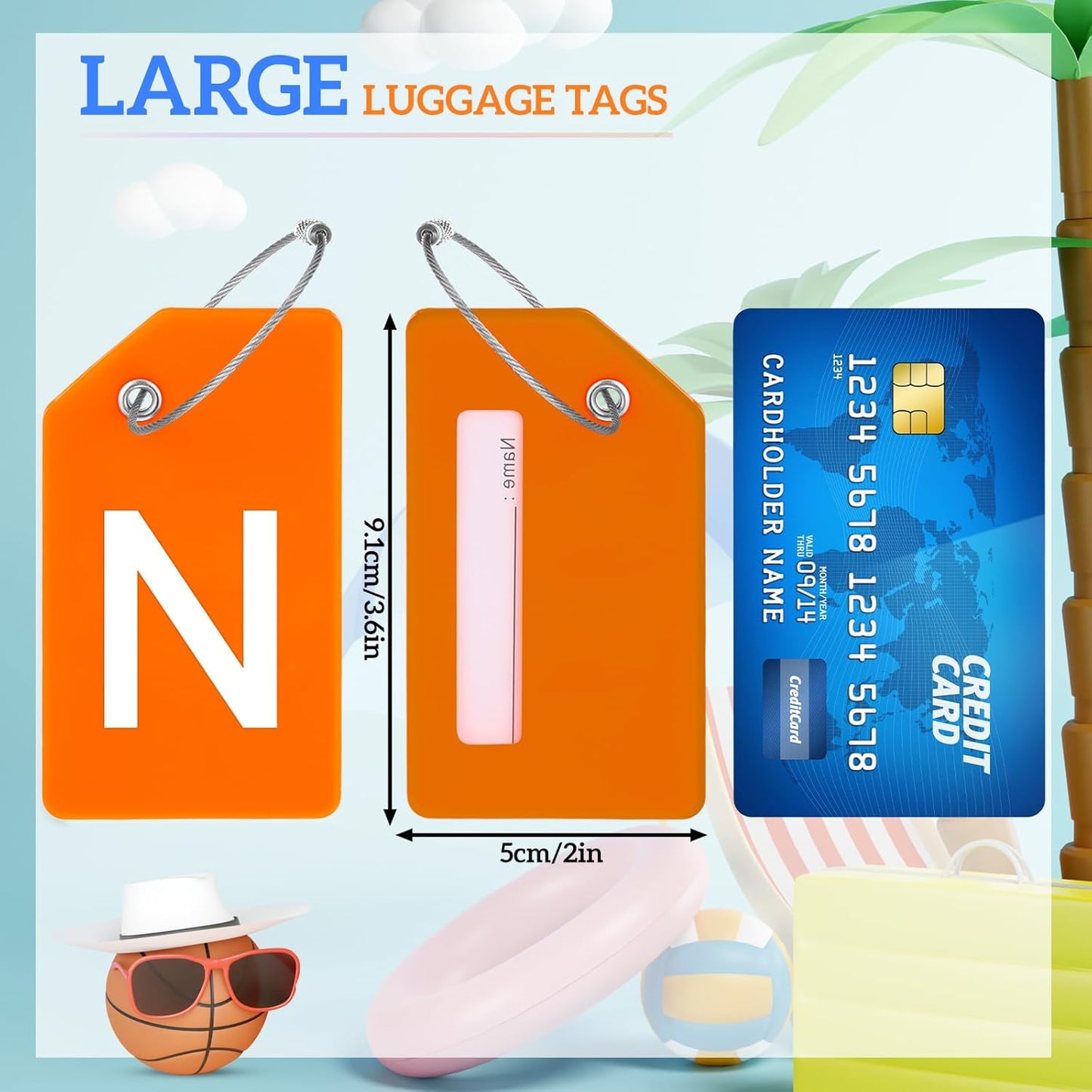 8 Pcs Initial Letter A-Z Luggage Tags Silicone Suitcase Instrument Tag with Name Card and Stainless Steel Loop(Letter N,Orange)