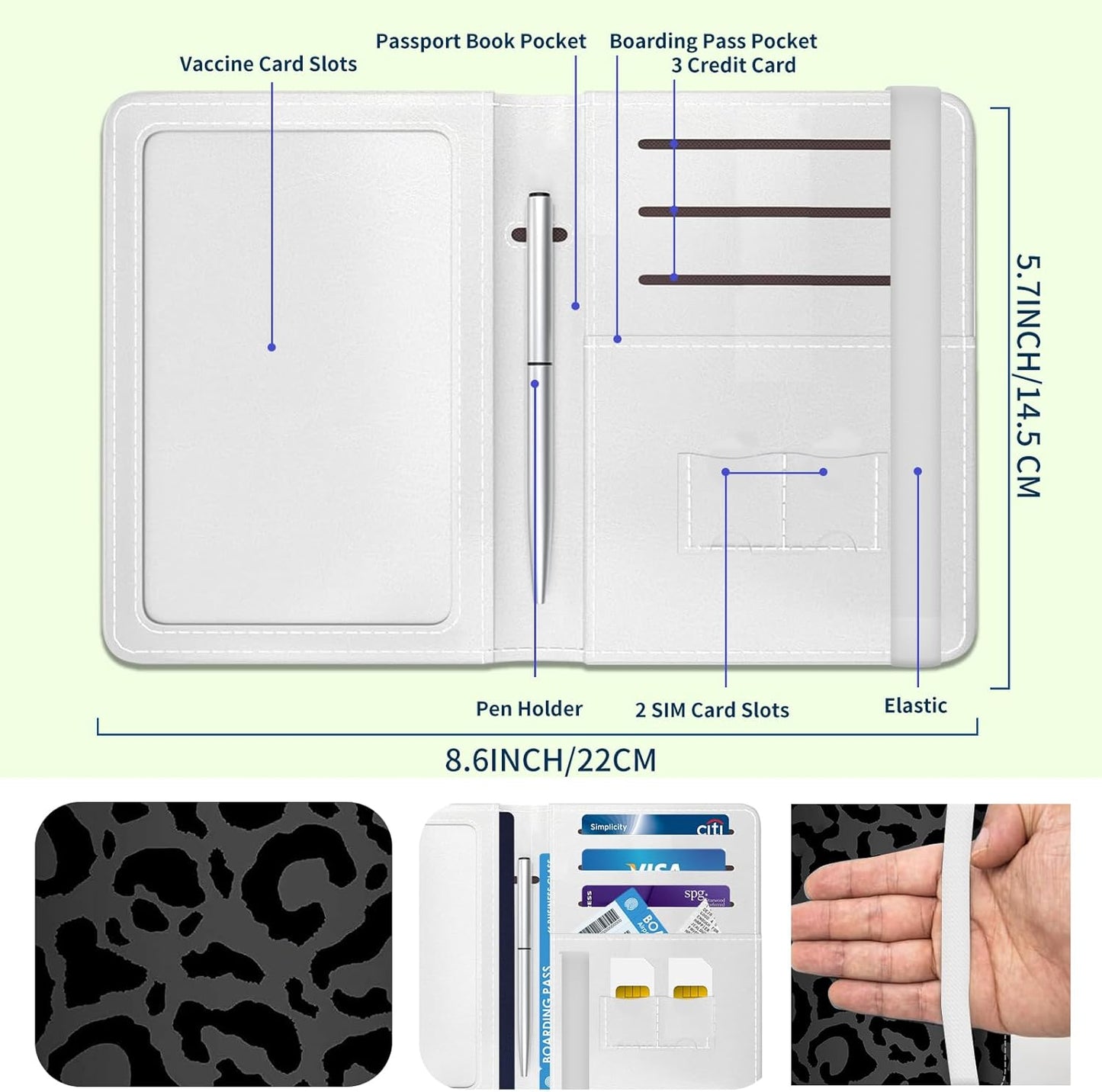 Passport Holder for Travel Essentials, Leather RFID Blocking Passport Wallet Cover Case, Cute Passport Book Holders for Women and Men Luxury Black Leopard