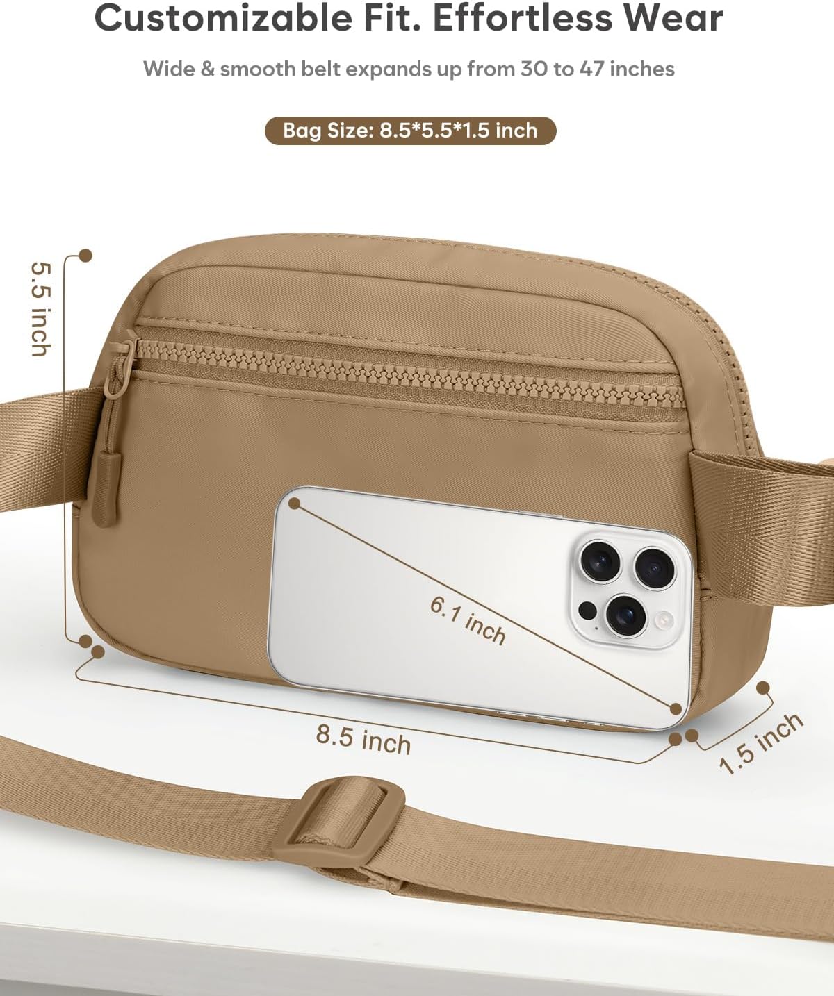 Fanny Packs for Women Cross Body Bag Waterproof Belt Bag with Adjustable Strap and Zipper Back Pocket Small Crossbody Bags Fashion Waist Packs for Workout Travelling(Khaki)