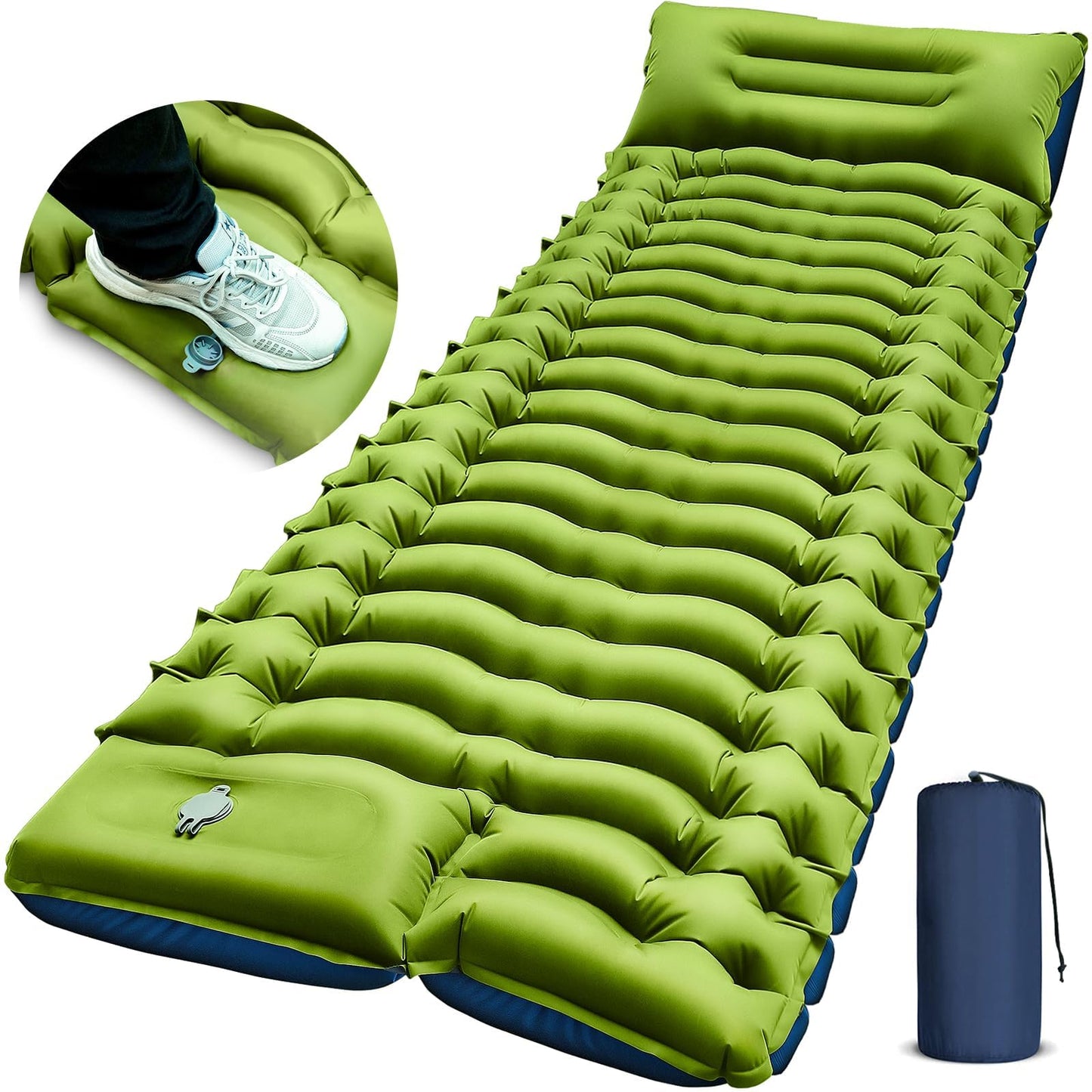 FUN PAC Camping Sleeping Pad, Ultralight Camping Mat with Pillow, Built-in Foot Pump Inflatable