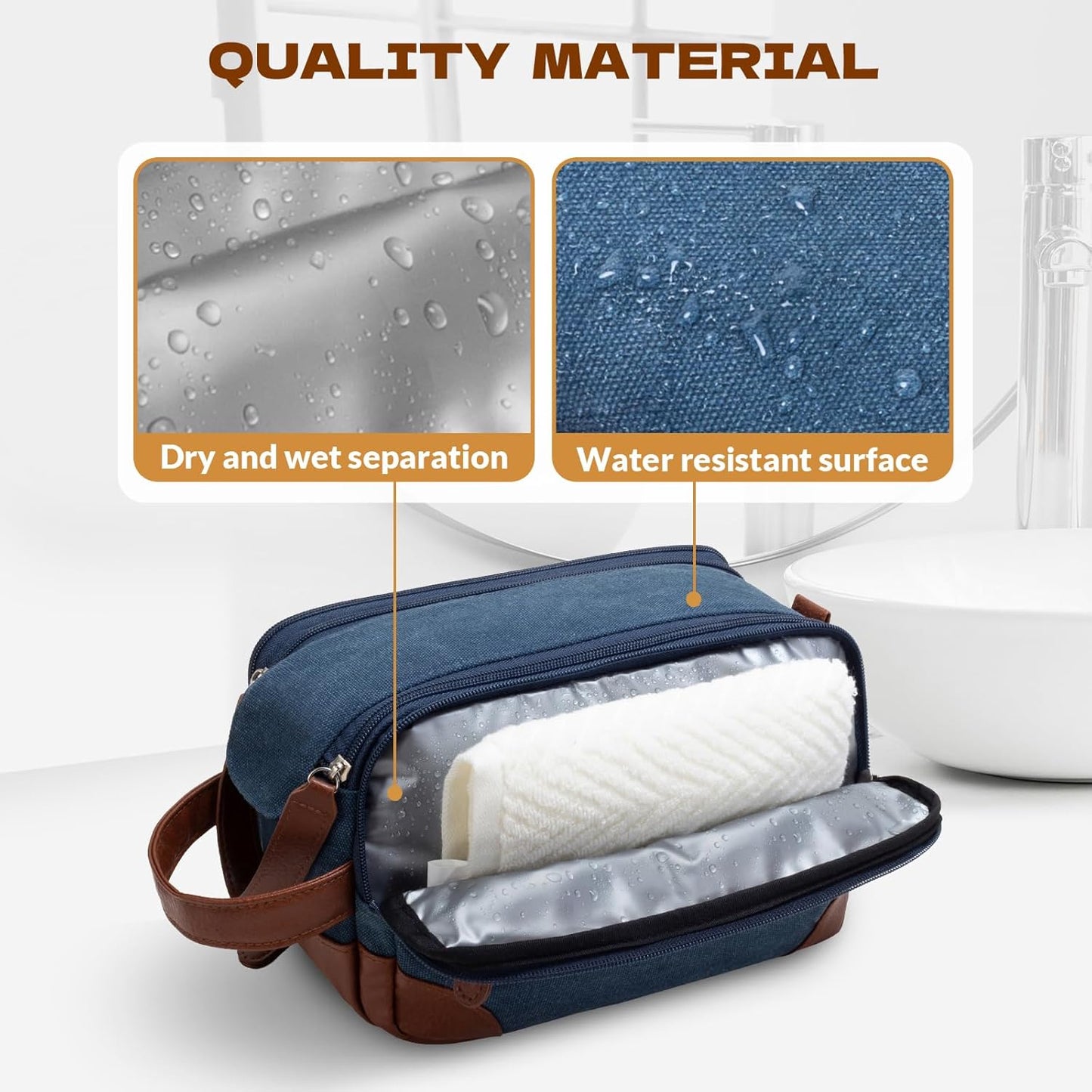 Travel Toiletry Bag for Men - Canvas Toiletries Bag with Multiple Pockets Large Hanging Travel Kit Bag for Toiletries Essentials Accessories - Navy Blue