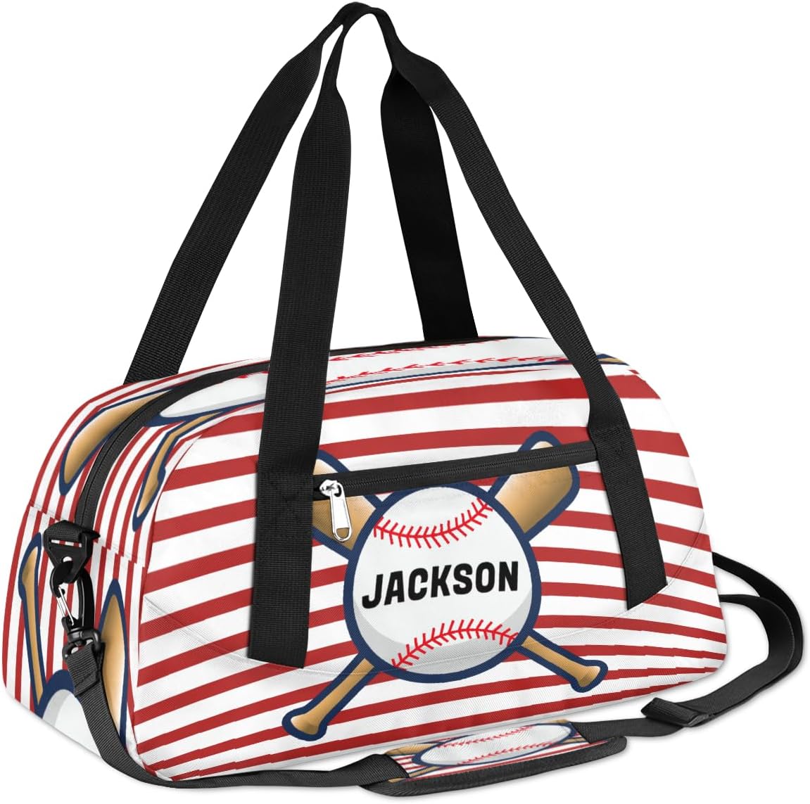 Sport Baseball Custom Name Kids Overnight Duffel Bags Boys Red Stripe Personalized Sport Gym Bag Customized Duffel Bag for Travel Weekender Practice Gymnastics