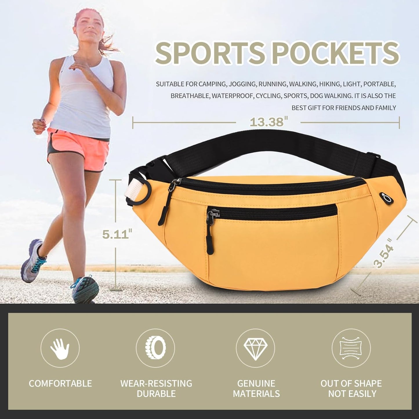 DAITET Crossbody Fanny Pack for Men&Women,Large Waist Bag & Hip Bum Bag with Adjustable Strap for Outdoors Workout Traveling Casual Running Hiking Cycling