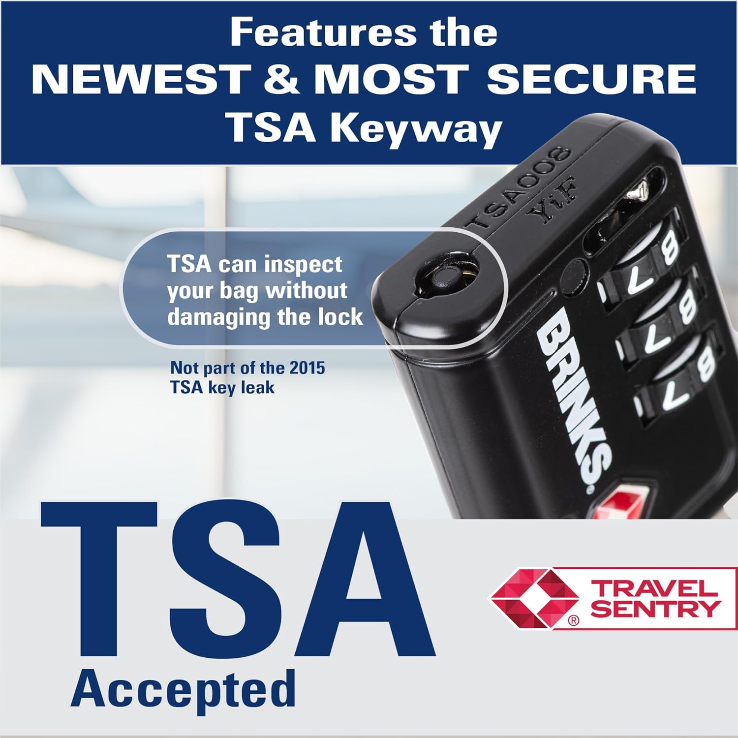 Brinks TSA Accepted Indicator Luggage Lock, Black - Resettable 3-Dial Combination, 2.5 inch Long