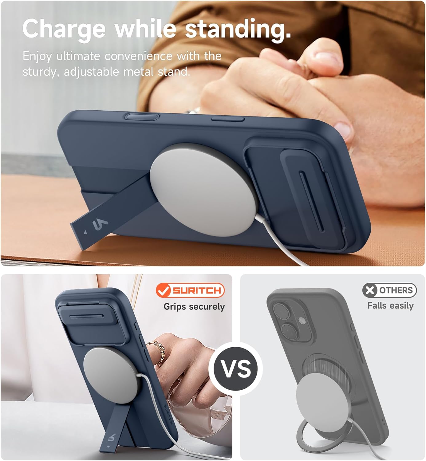 SURITCH for iPhone Air Case with Camera Control Cover, Camera Slide Cover and Adjustable Kickstand, Compatible with MagSafe, Shockproof Bumper Protective Cases for iPhone 17 Air 6.5 Inch, Blue