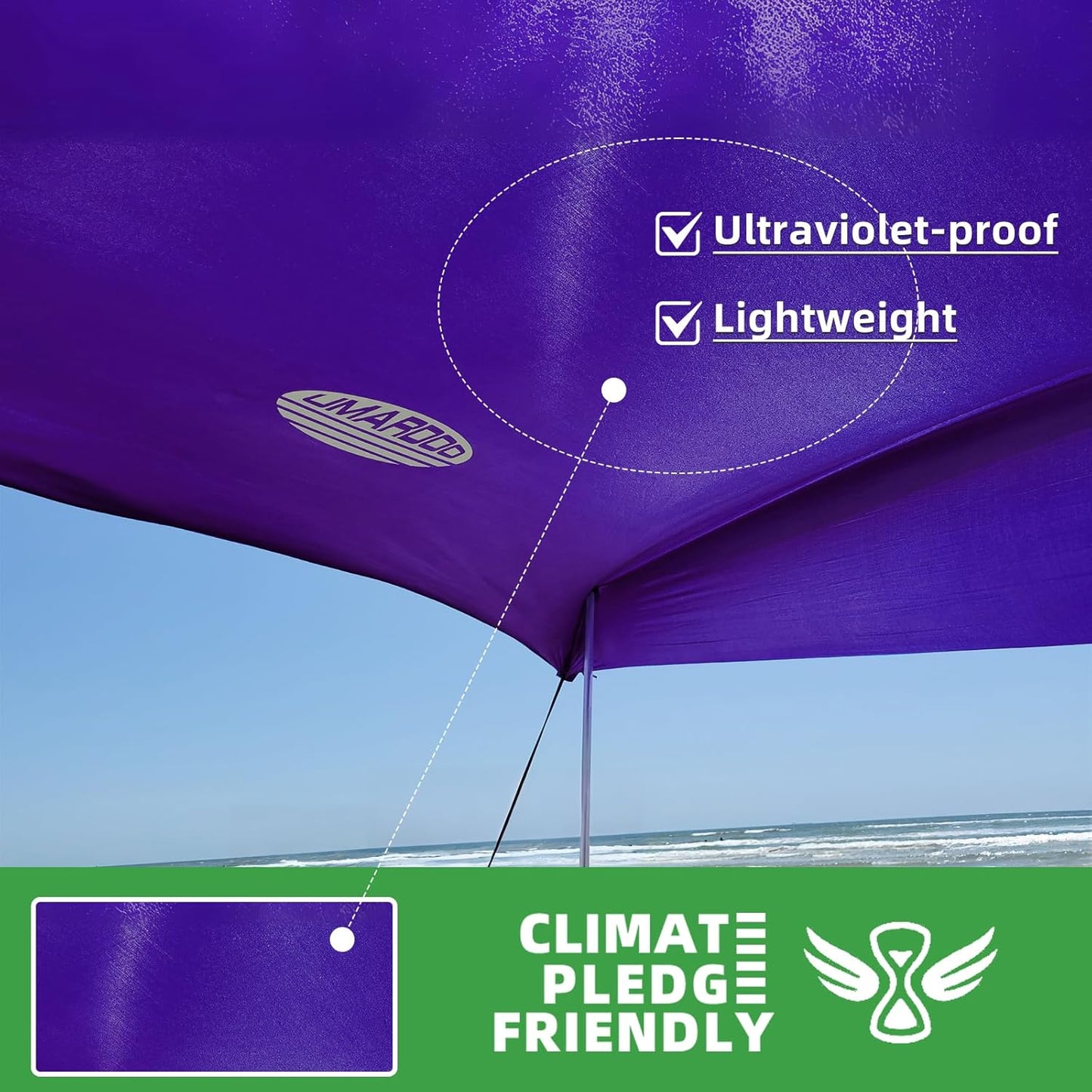 UMARDOO Family Beach Tent Canopy Sun Shade Portable, Large Compact Beach Sun Shelter Easy Setup with Packable Bag for Outdoor Travel (Purple, 12X12 FT. 4Poles)