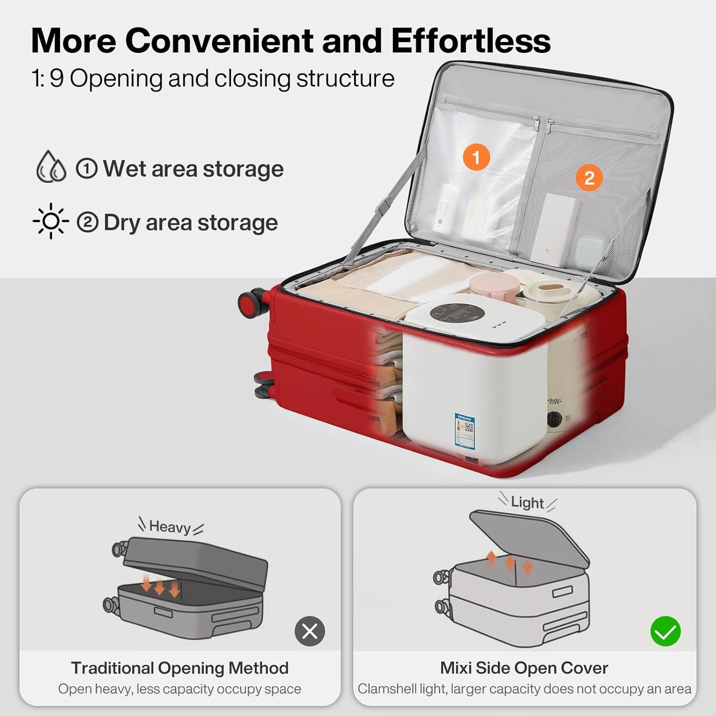mixi 20 Inch Expandable Carry On Luggage PC Hard Shell Suitcase Top Opening Rolling Travel
