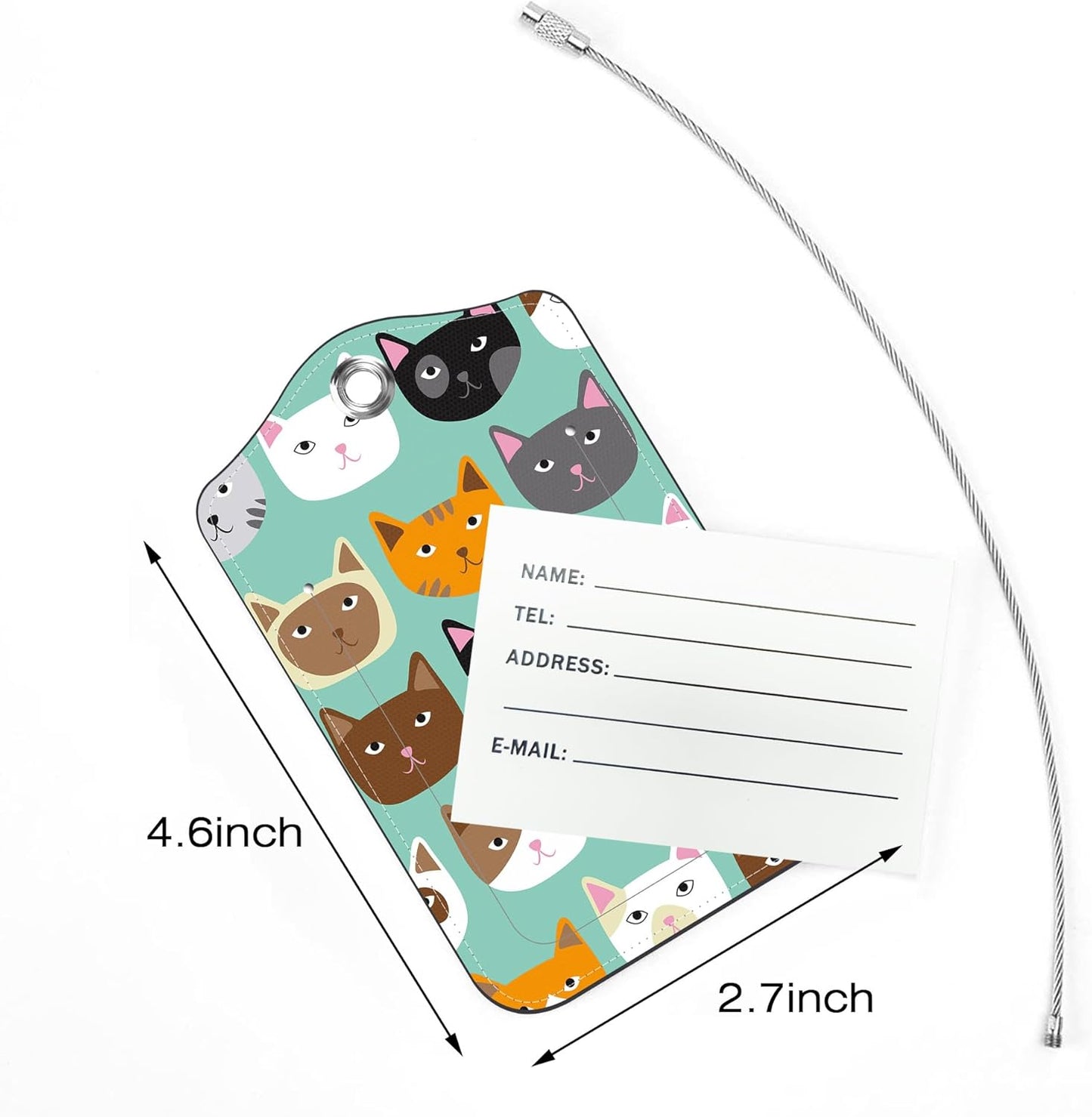 2 Pack Luggage Tags,Cute Cat Face PU Leather Idea Baggage Tag with ID Labels Privacy Cover Metal Ring Men and Women Travel Bag Labels