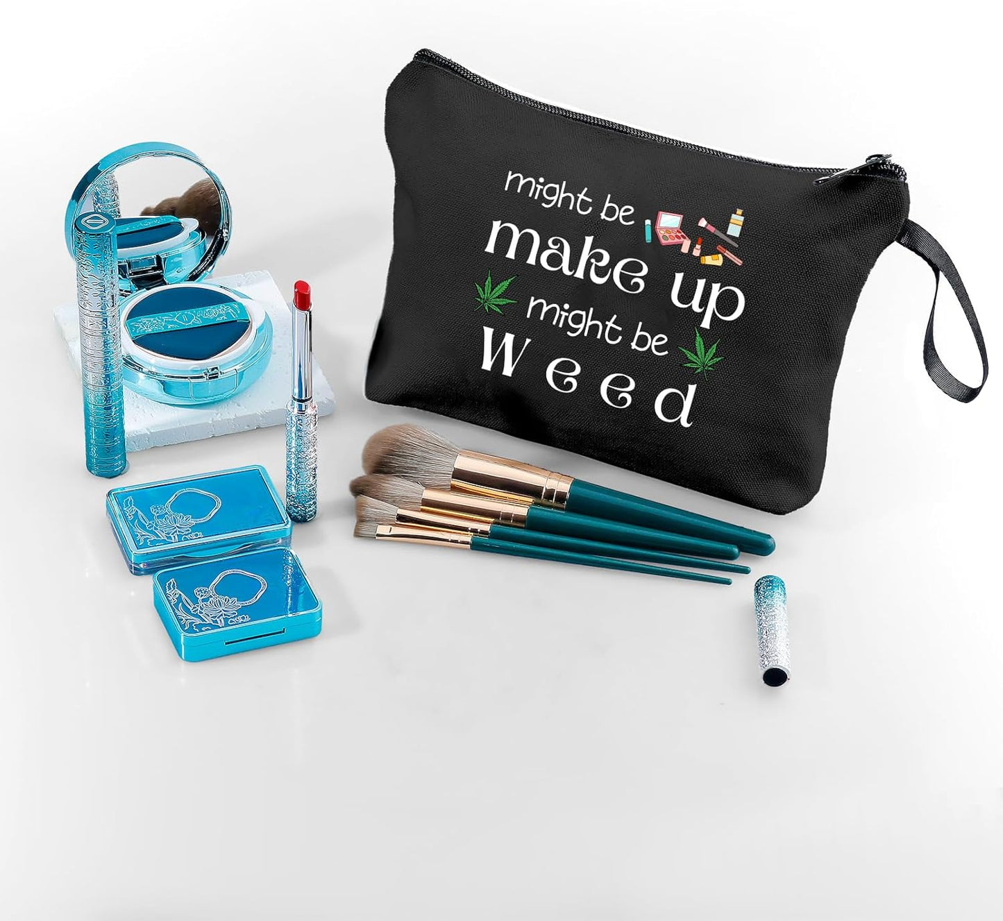 Gag Funny Birthday Joke Marijuana Stoner Gifts Weed Travel Makeup Bag Cosmetic Pouch Weed Stuff for Women Female Friend Sister