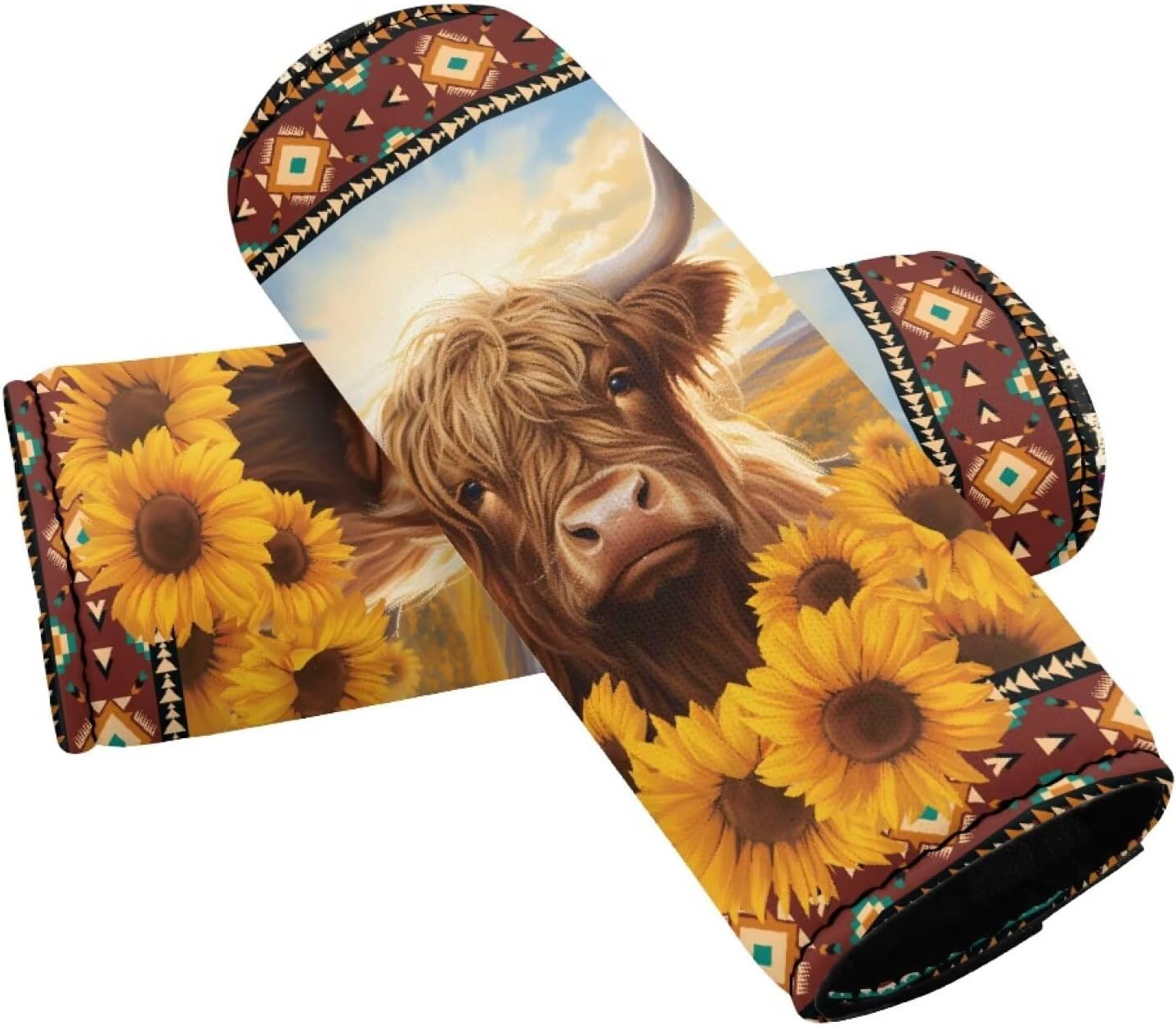 Highland Cattle Sunflower Luggage Identifier for Suitcase Set of 2 Portable Handle Cover Reusable