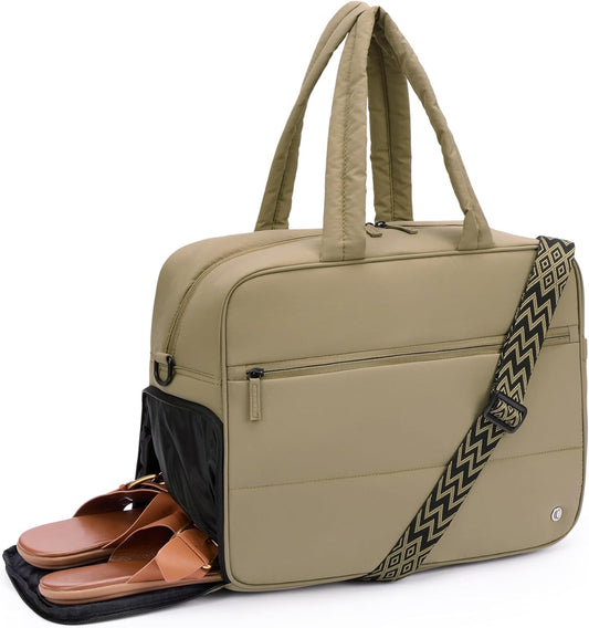 CLUCI Weekender Travel Bag for Women Puffer Tote Bag Carry On Duffle Overnight Bags with Shoe Compartment