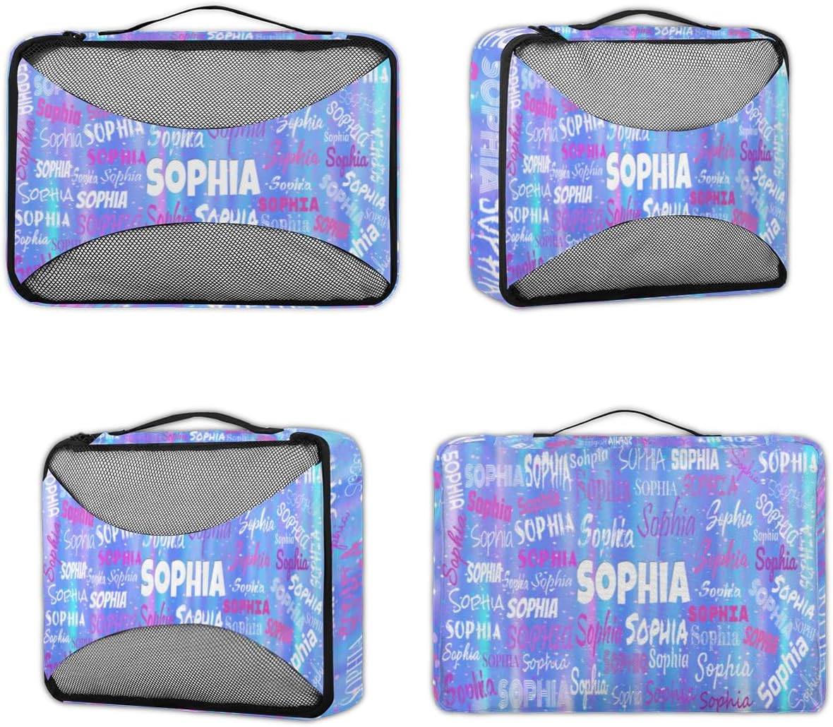 Custom Packing Cubes with Name, 4Pcs/Set Travel Luggage Packing Organizers Set for Women, Gradient Blue Galaxy Background