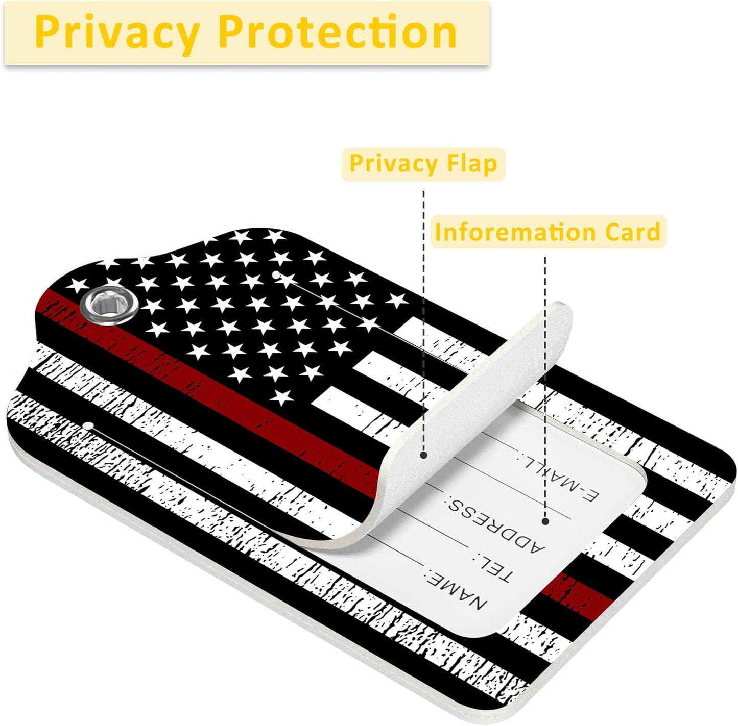 2 Pack Luggage Tag for Suitcase,Flag of USA with Red Line PU Leather Suitcase Tags Identifiers with Privacy Name Address Labels and Durable Steel Loop for Women Men Travel